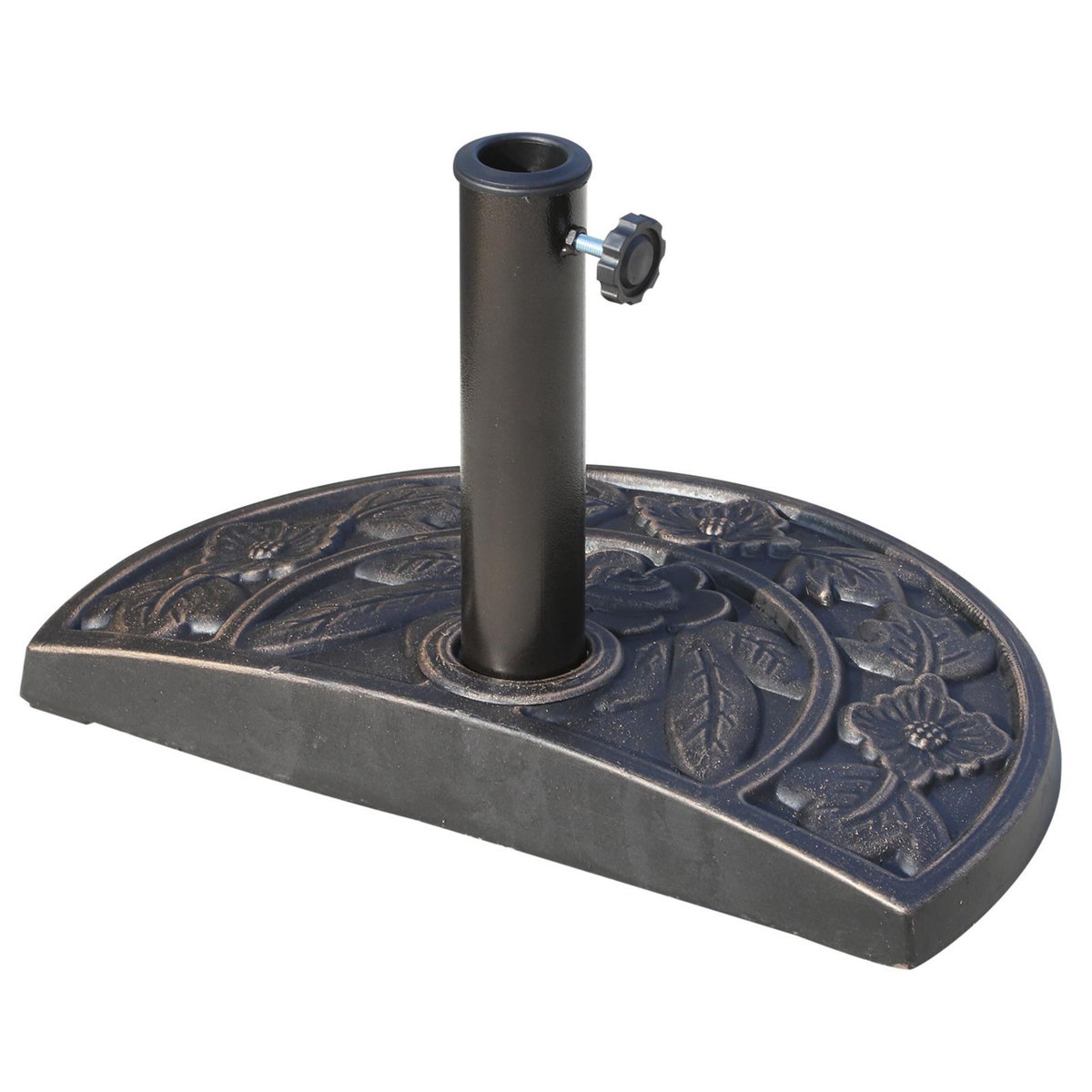OUTSUNNY Pied de parasol base de lestage parasol demi-cercle résine imitation fonte motif fleur 50L x 31l x 32H cm