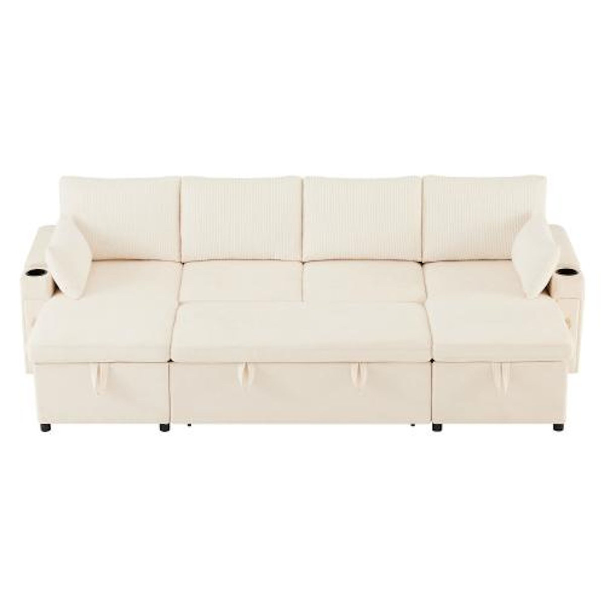 MERAX Canapé d'angle panoramique convertible 4 places tissu coffre de rangement