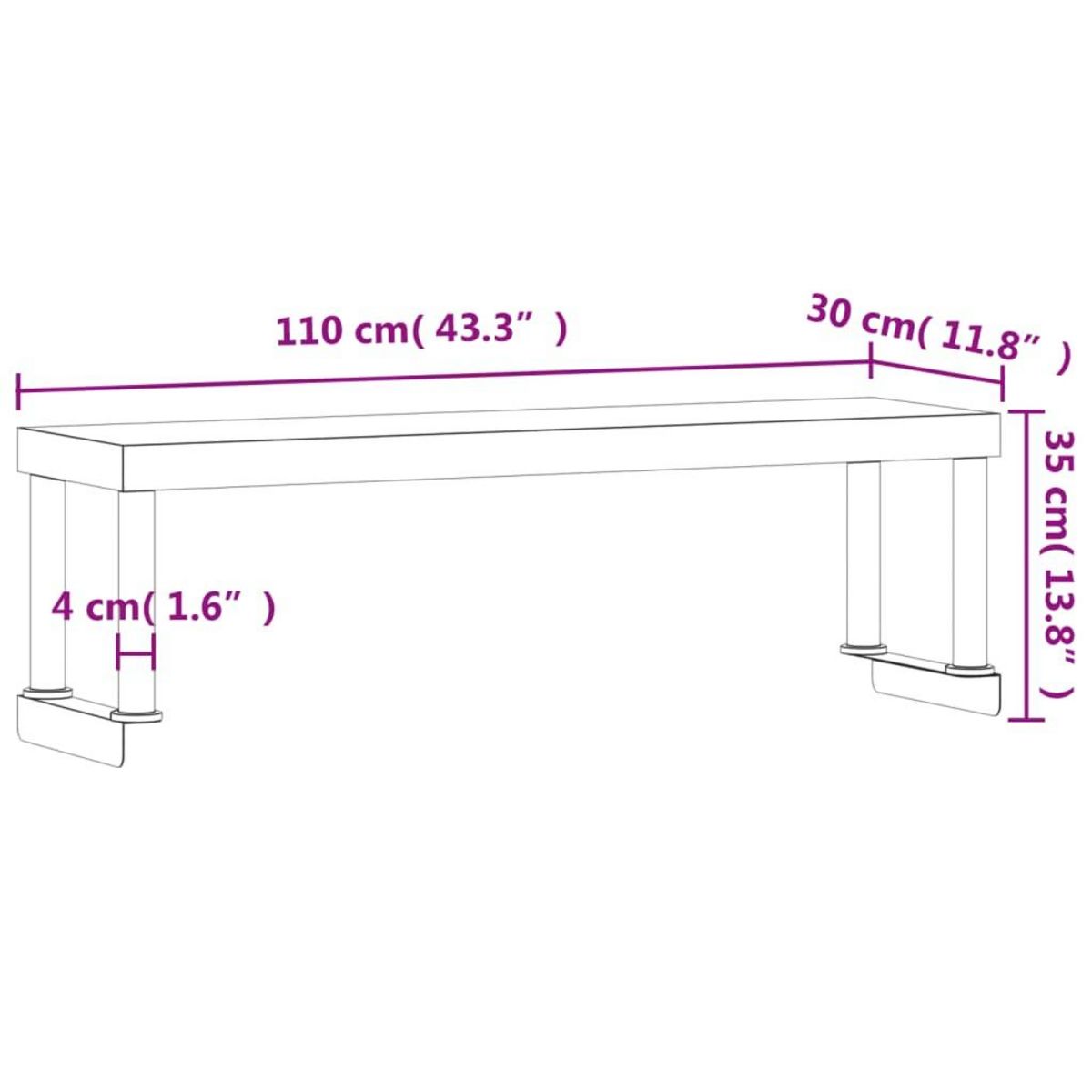 VIDAXL Etagere de table de travail 110x30x35 cm inox