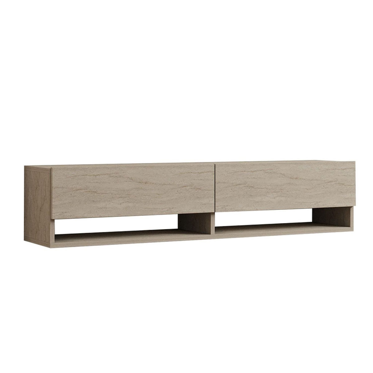 CONCEPT USINE Meuble TV suspendu avec placards et étagères aspect travertin 140cm SARTY