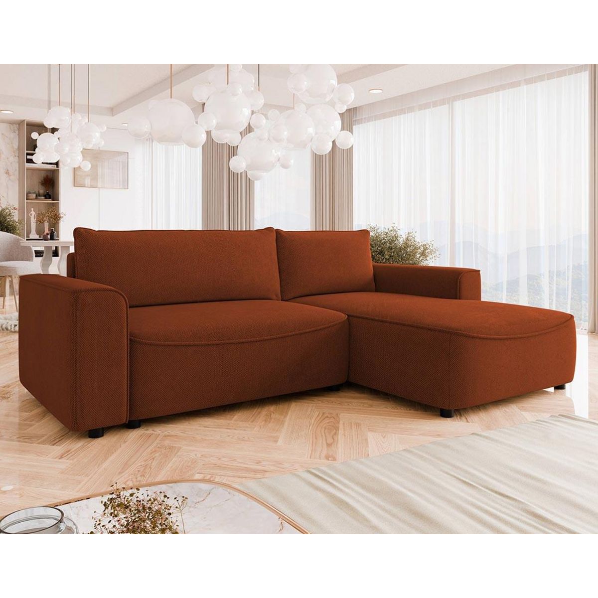 BEST MOBILIER Aurelia - canapé d'angle droit 4 places convertible avec coffre en tissu texturé