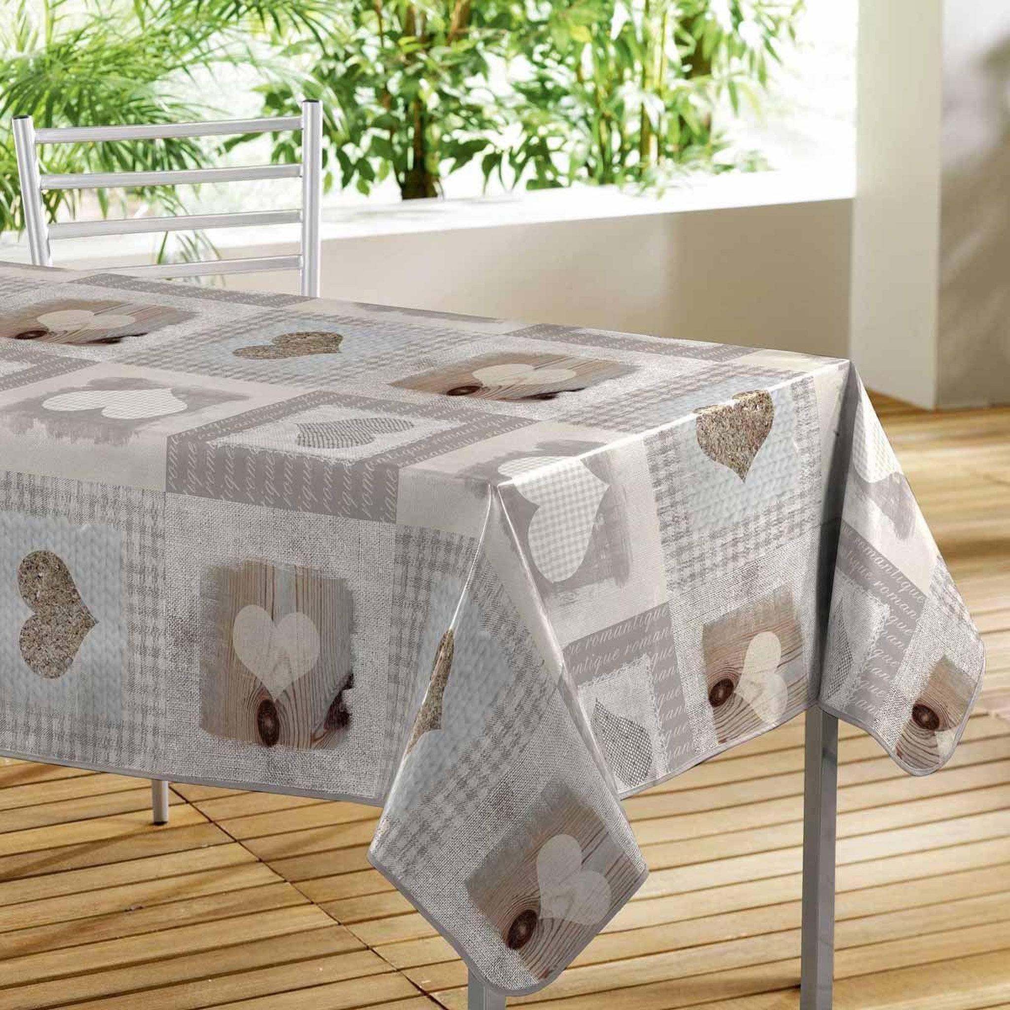 Voir la diapositive 1 : Douceur d'Intérieur Nappe toile cirée  cosy coeur  140x300cm gris