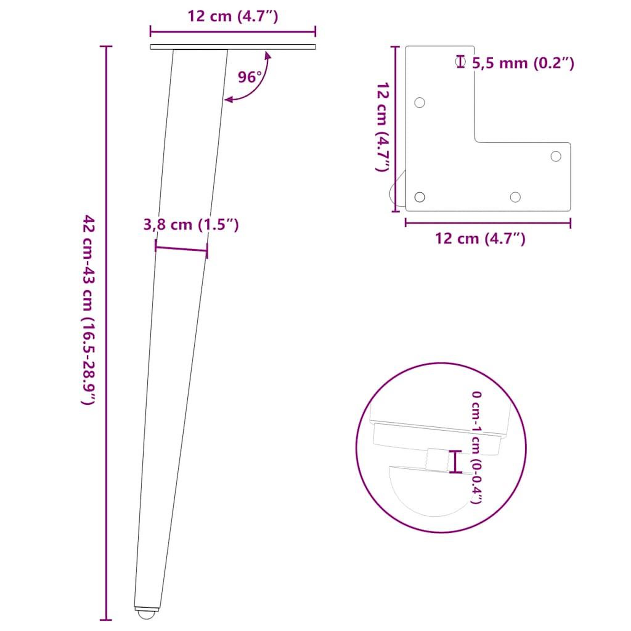 Voir la diapositive 6 : VIDAXL Pieds de table basse forme conique 4 pcs noir 42-43 cm acier
