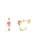 L'ATELIER D'AZUR Boucles d'Oreilles Demi Créoles Zirconiums Roses - Or 18 Carats 750 Jaune