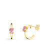 Voir la diapositive 1 : L'ATELIER D'AZUR Boucles d'Oreilles Demi Créoles Zirconiums Roses - Or 18 Carats 750 Jaune