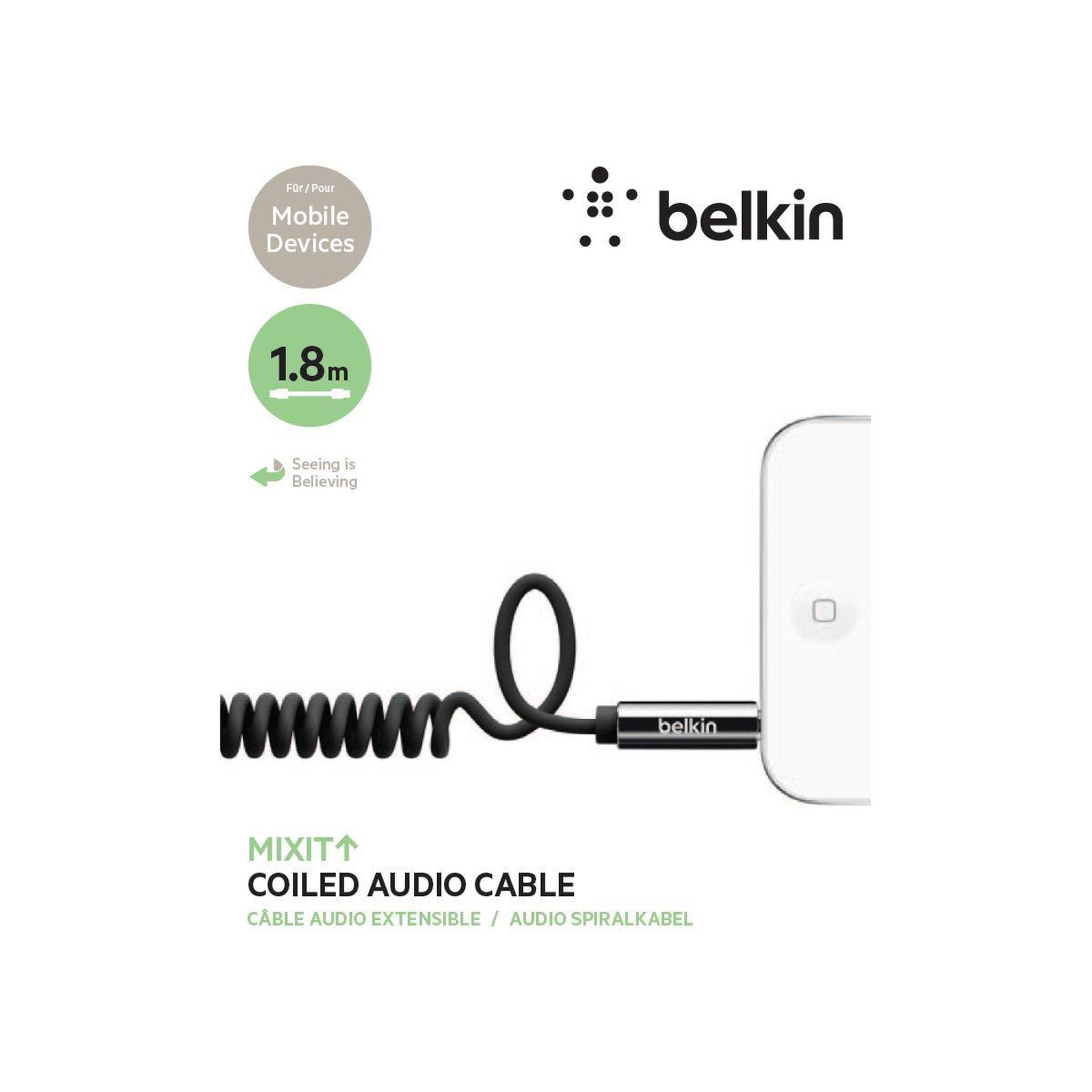 Voir la diapositive 3 : Belkin Adaptateur jack jack 3.5mm spirale noir - 1m80