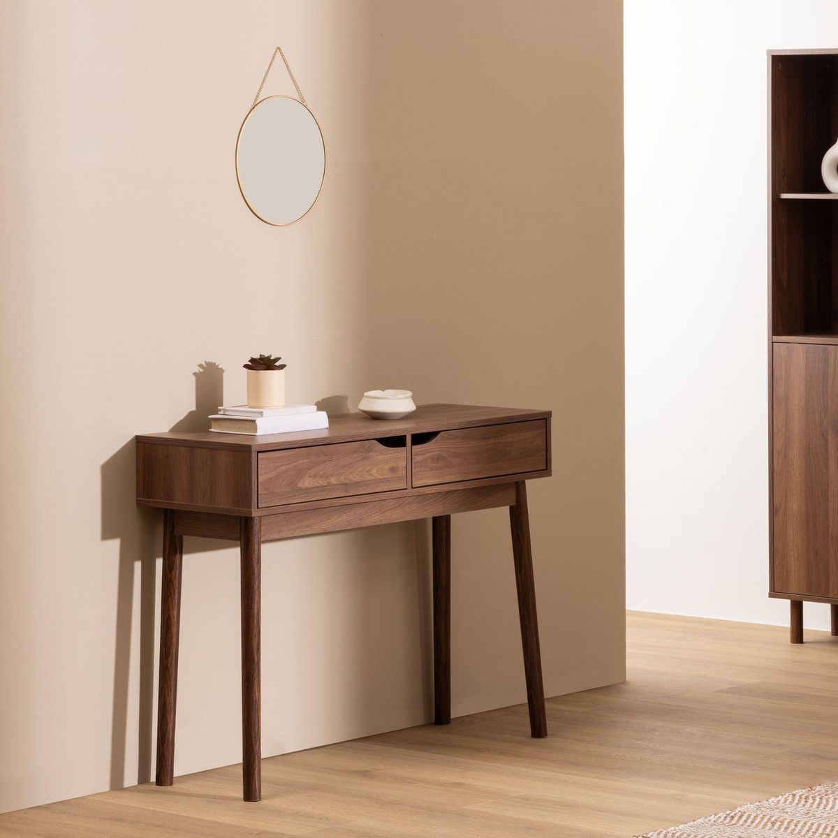 FIVE Console 2 tiroirs effet noyer SLIDY - Marron