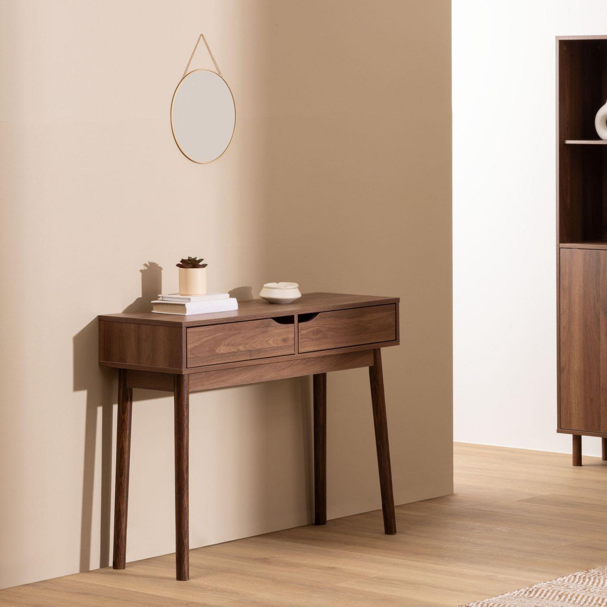 FIVE Console 2 tiroirs effet noyer SLIDY - Marron