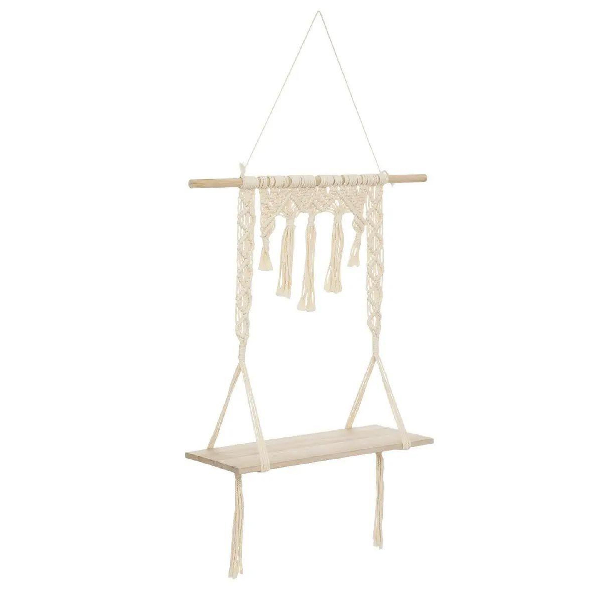 ATMOSPHERA Étagère murale en bois  macramé  80cm ivoire