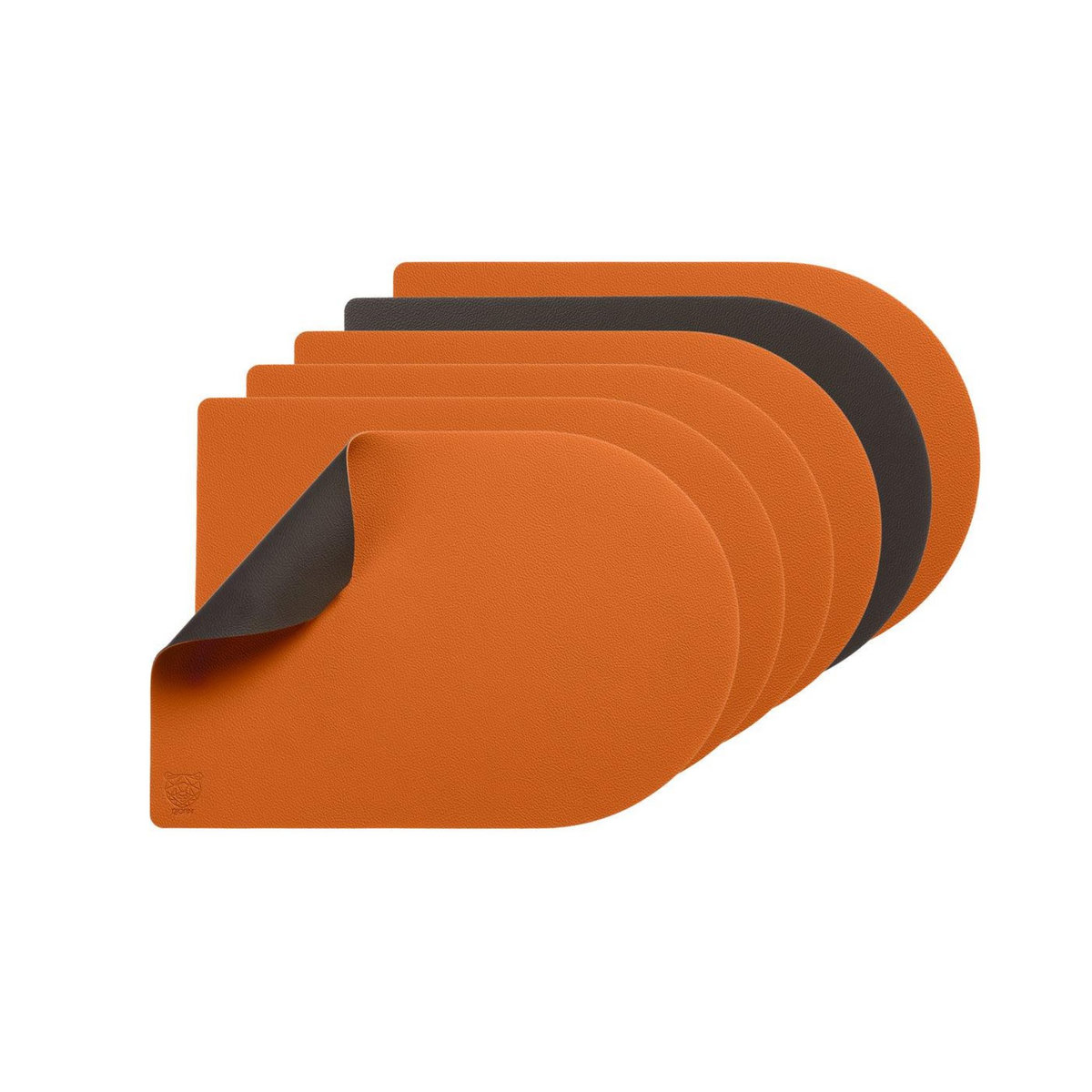 BJORN Set de table rectangovale réversible - 6 pièces - Cuir recyclé orange et chocolat
