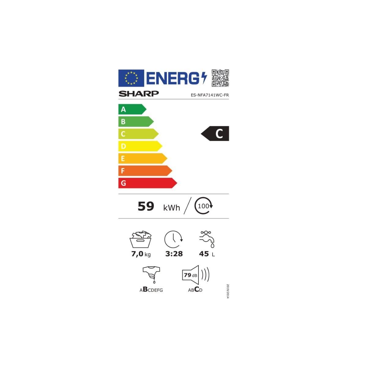 Sharp Lave-linge frontal 7kg 1400 tours/min - ESNFA7141WC