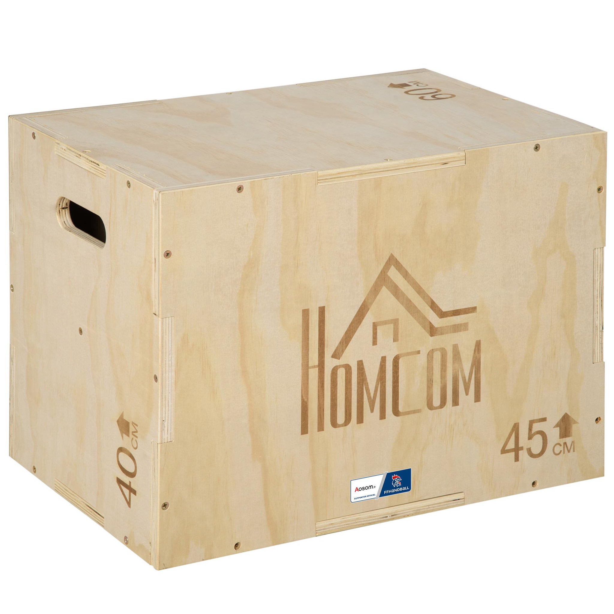 Voir la diapositive 1 : HOMCOM Box jump - box de pliométrie - collaboration Aosom.fr x FFHandball - 40/45/60H cm - max. 120 Kg - bois