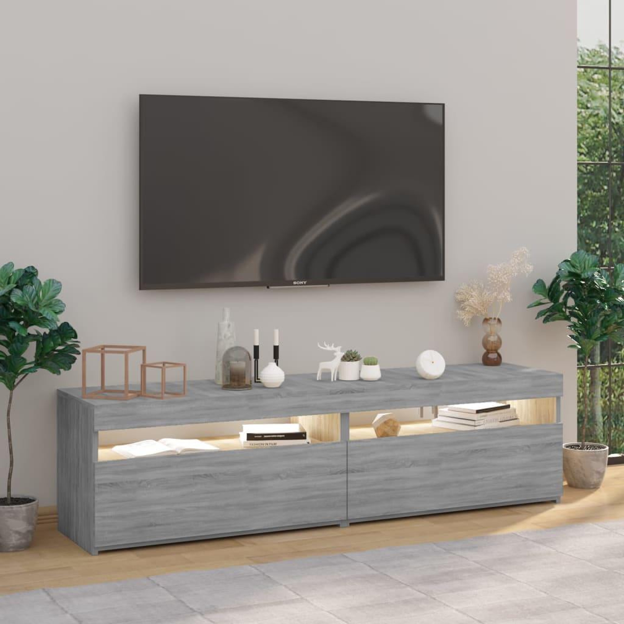 Voir la diapositive 4 : VIDAXL Meubles TV avec lumieres LED 2 pcs Sonoma gris 75x35x40 cm