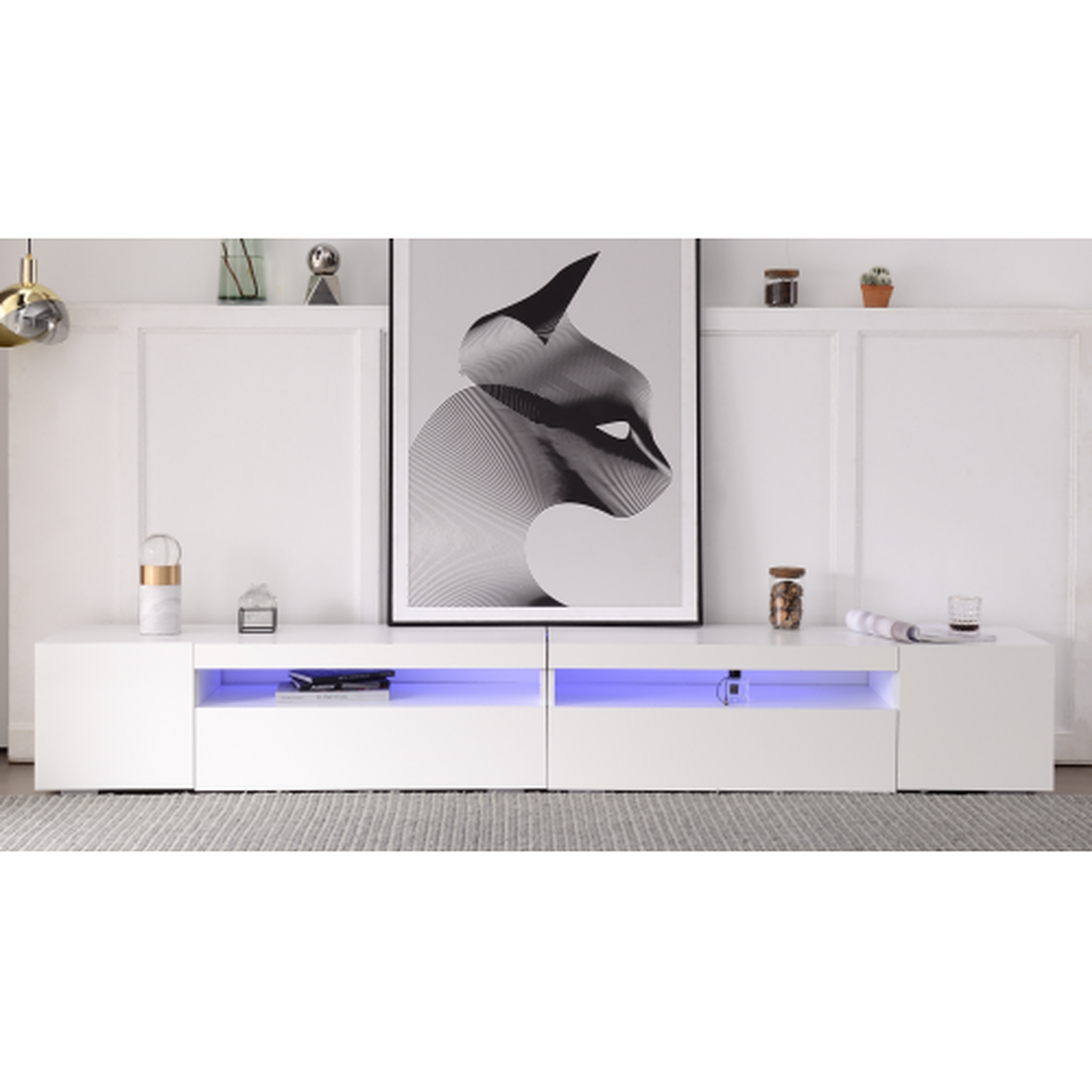 Voir la diapositive 2 : MERAX Meuble tv blanc 240 cm led mdf