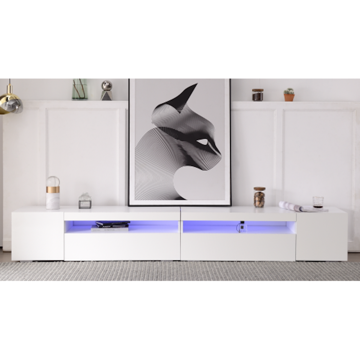 MERAX Meuble tv blanc 240 cm led mdf