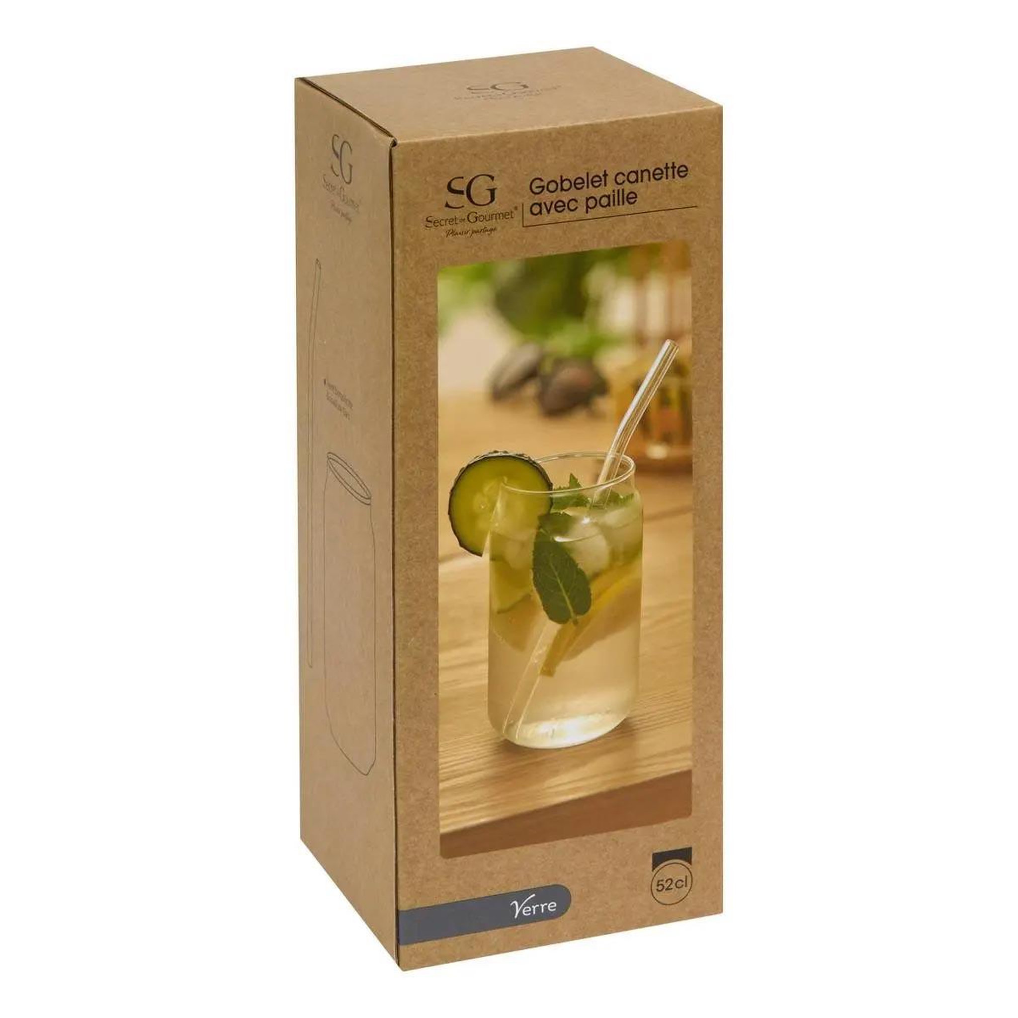 Voir la diapositive 3 : SECRET DE GOURMET Verre cannette avec paille  julie  52cl transparent
