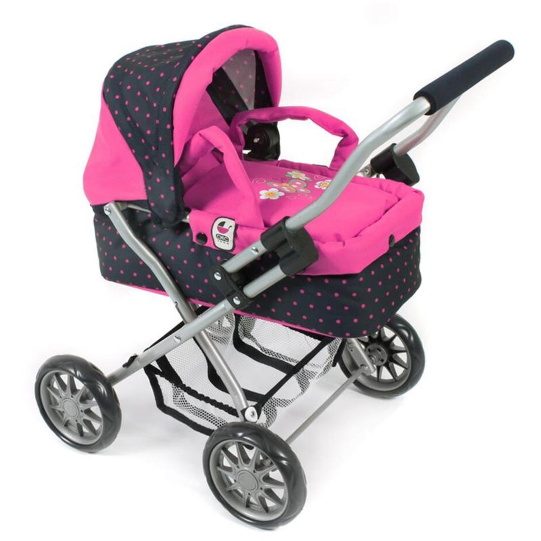 BAYER CHIC 2000 Poussette pour poupée Smarty - Rose fleuri et Marine à pois