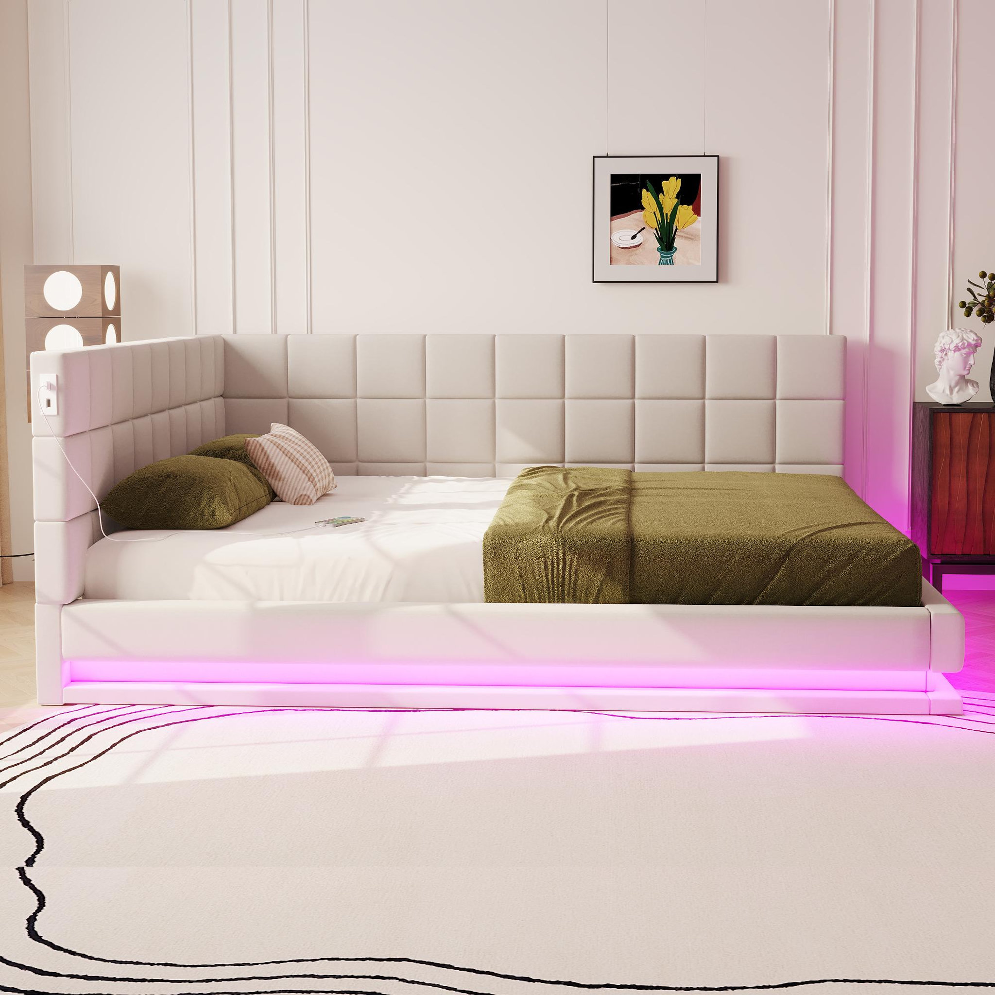 Voir la diapositive 4 : MERAX Lit 2 places rembourré 160x200cm