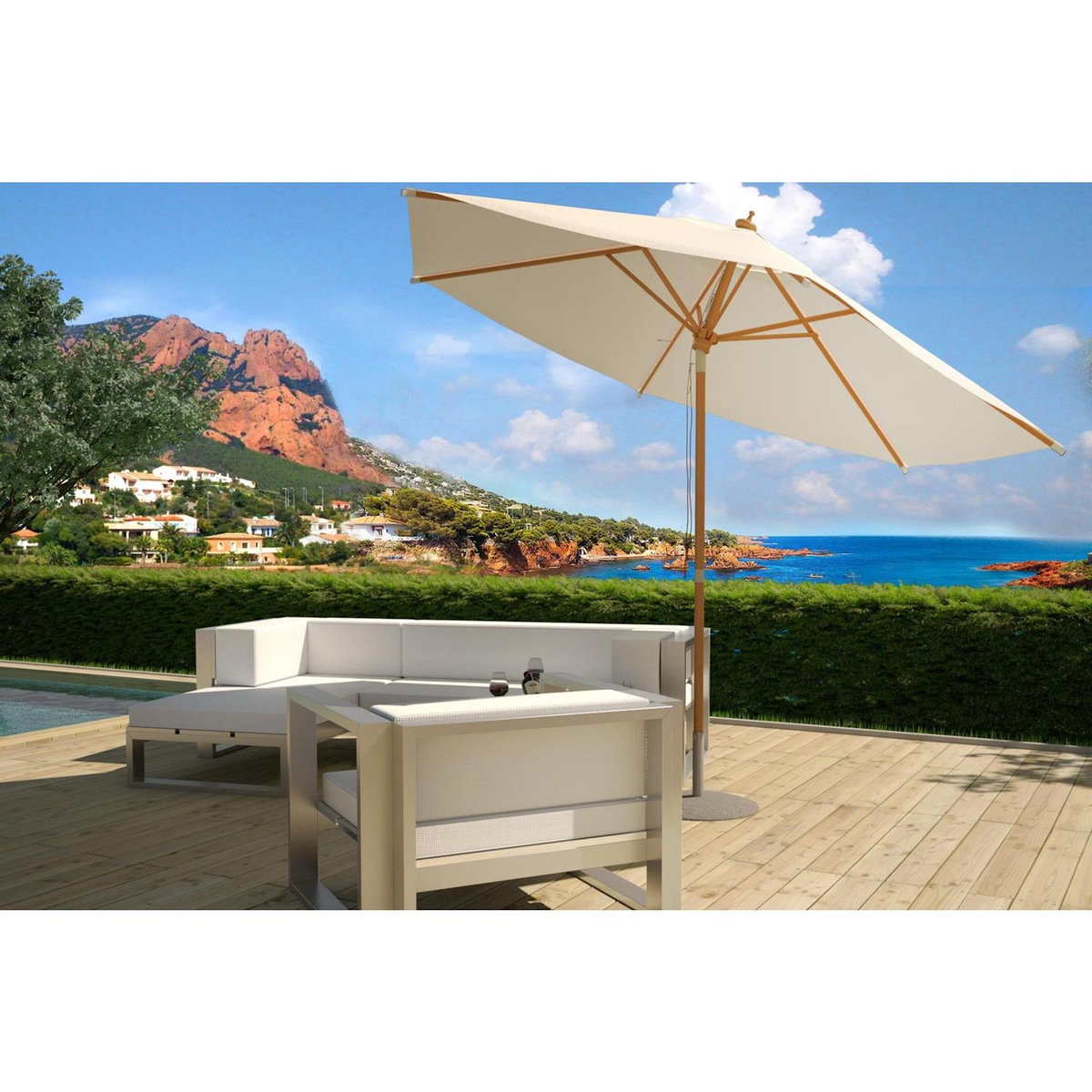 CONCEPT USINE Parasol ecru droit rond 3 x 3 m Cancun