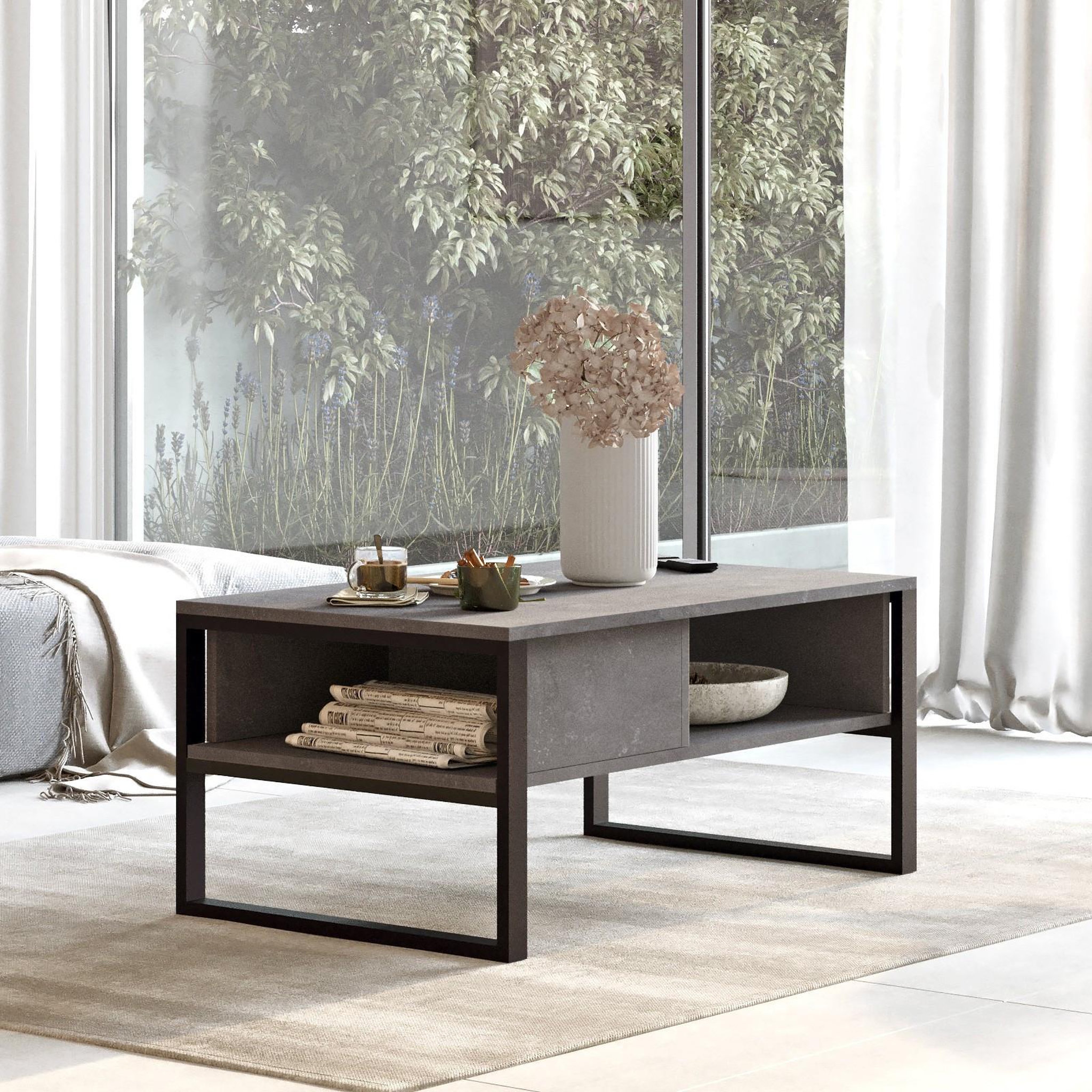 Voir la diapositive 2 : Habitat et Jardin Table basse en bois  ml34  - 100 x 59 x 44 cm - argent