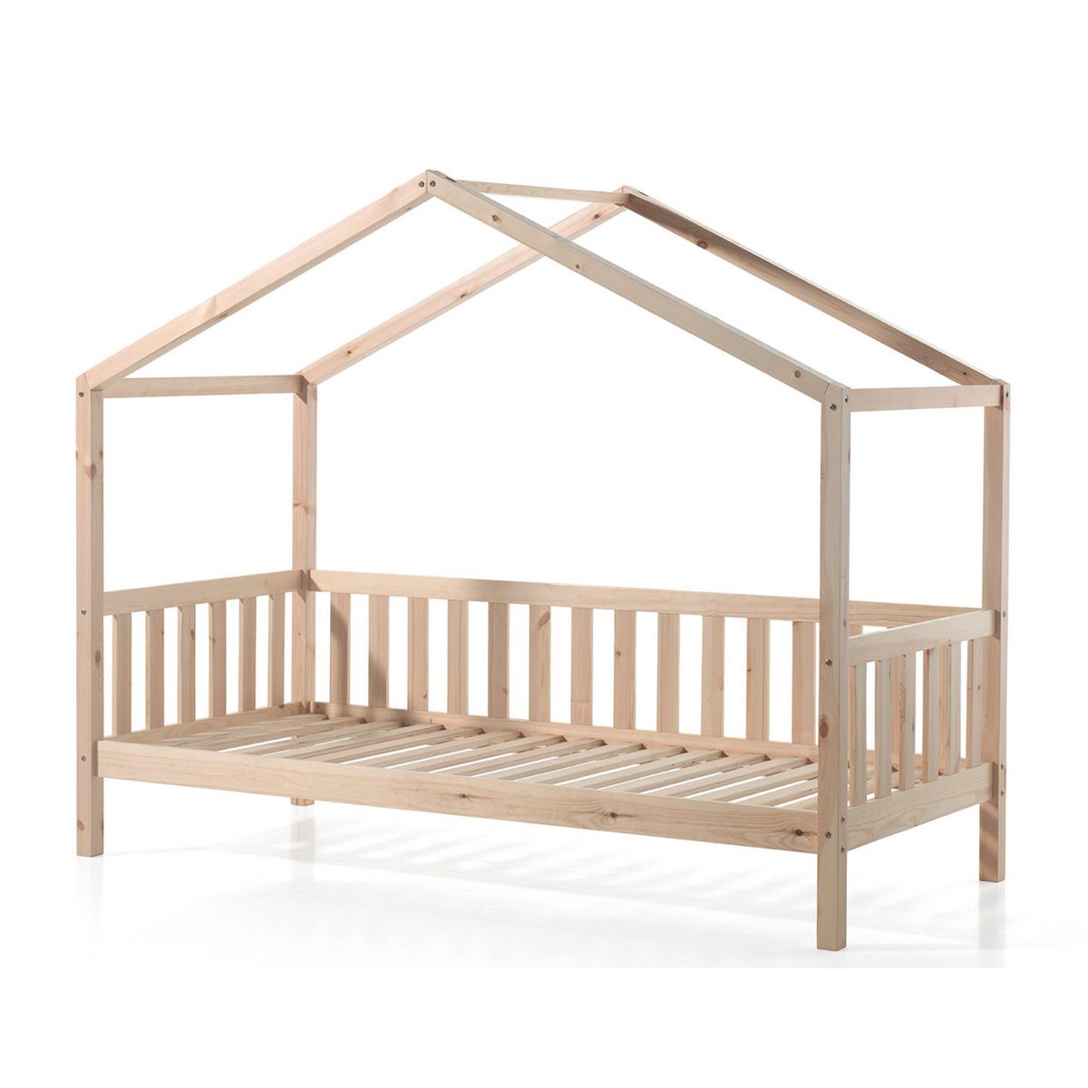 Lit cabane en bois massif avec barrières 90x200 cm ATLANTA