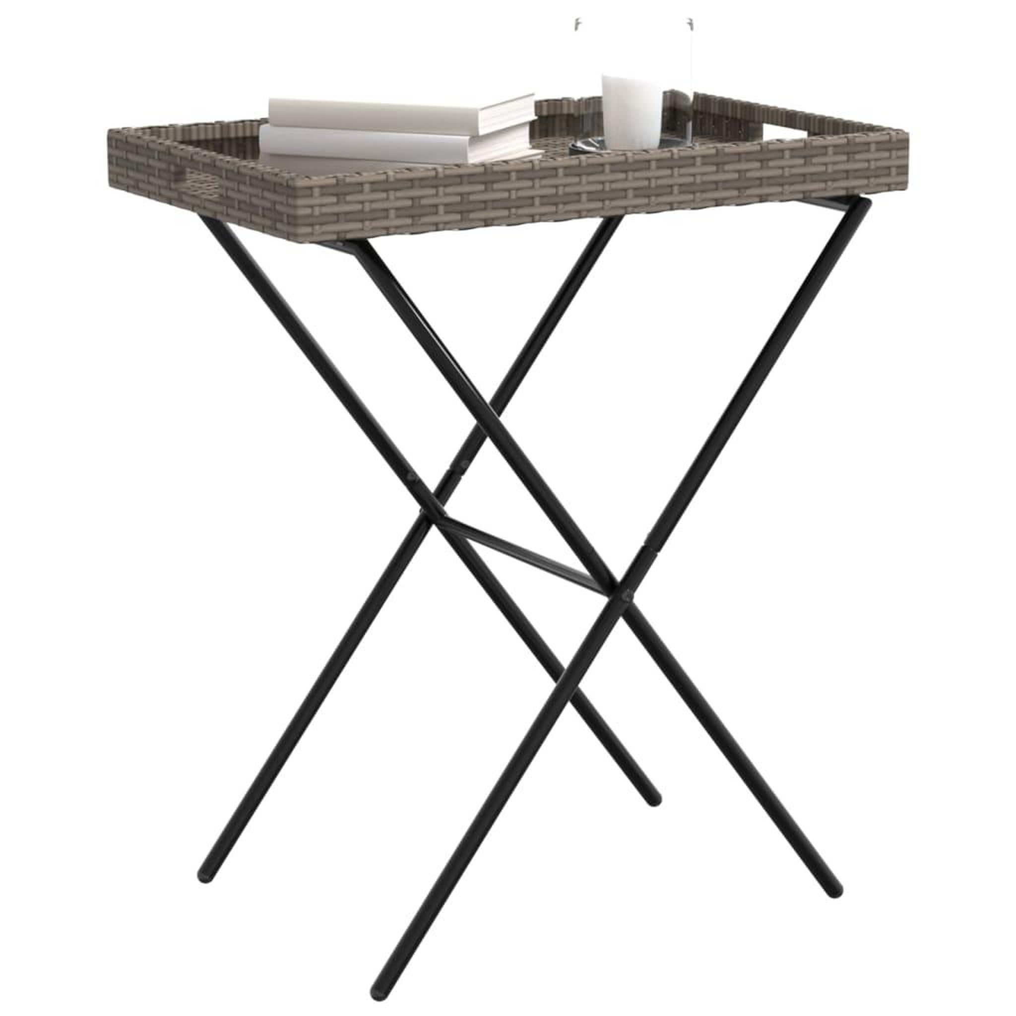 Voir la diapositive 4 : VIDAXL Table a plateau pliable gris 65x40x75 cm resine tressee