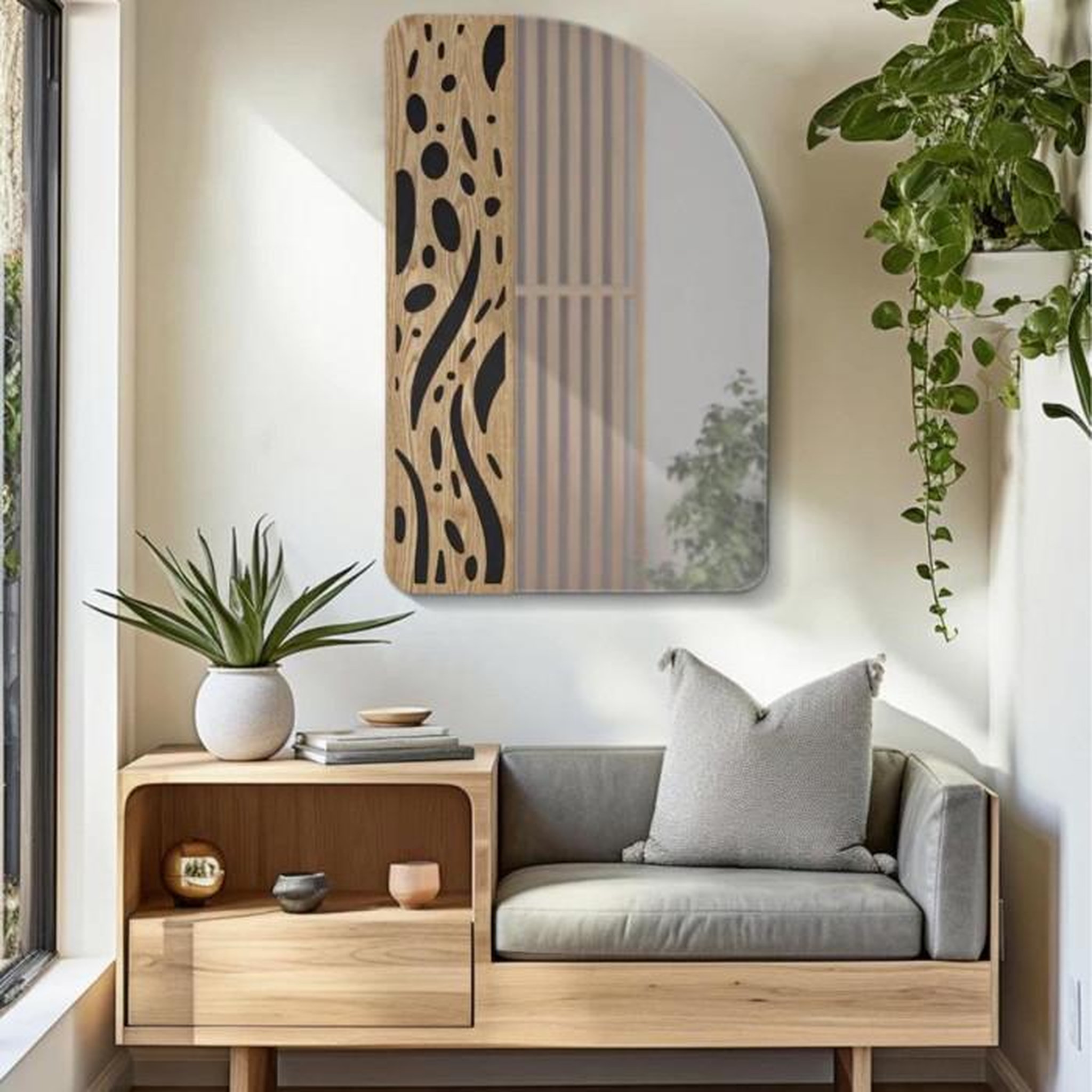 Voir la diapositive 5 : Paris Prix Miroir Mural Déco  Terry  90cm Naturel & Noir