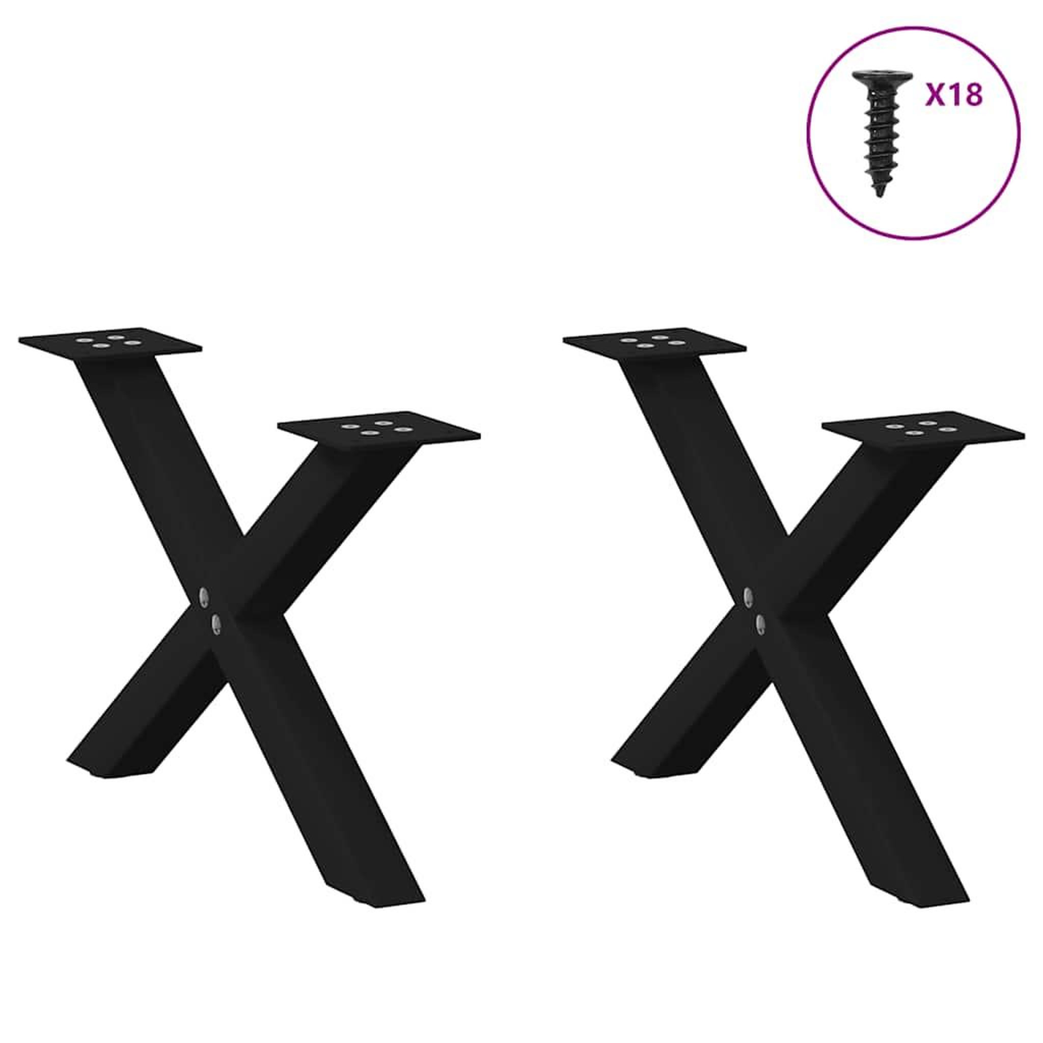 Voir la diapositive 3 : VIDAXL Pieds de table basse forme de X 2 pcs noir 50x(30-31) cm acier
