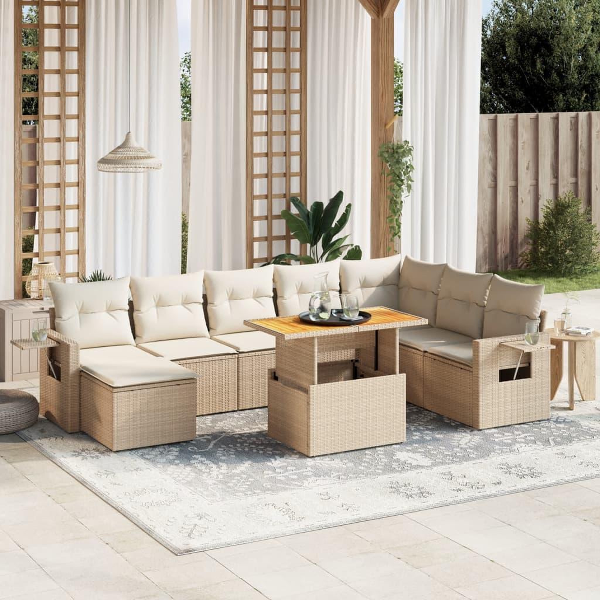 VIDAXL Salon de jardin avec coussins 9 pcs beige resine tressee