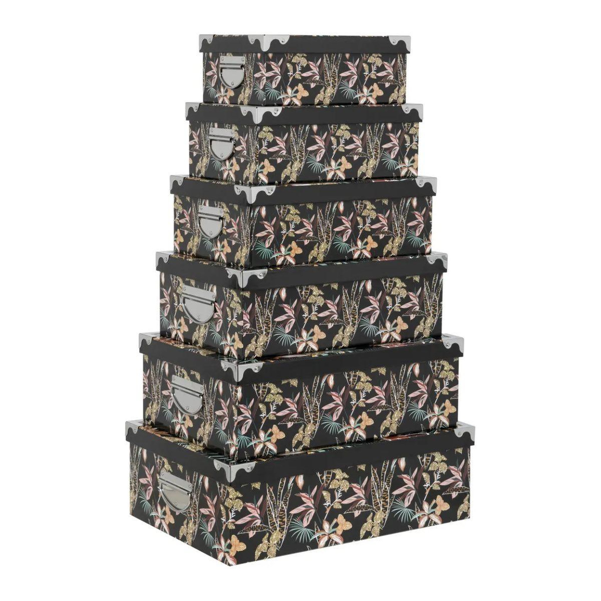 FIVE Lot de 6 boîtes de rangement  jungle  48cm noir