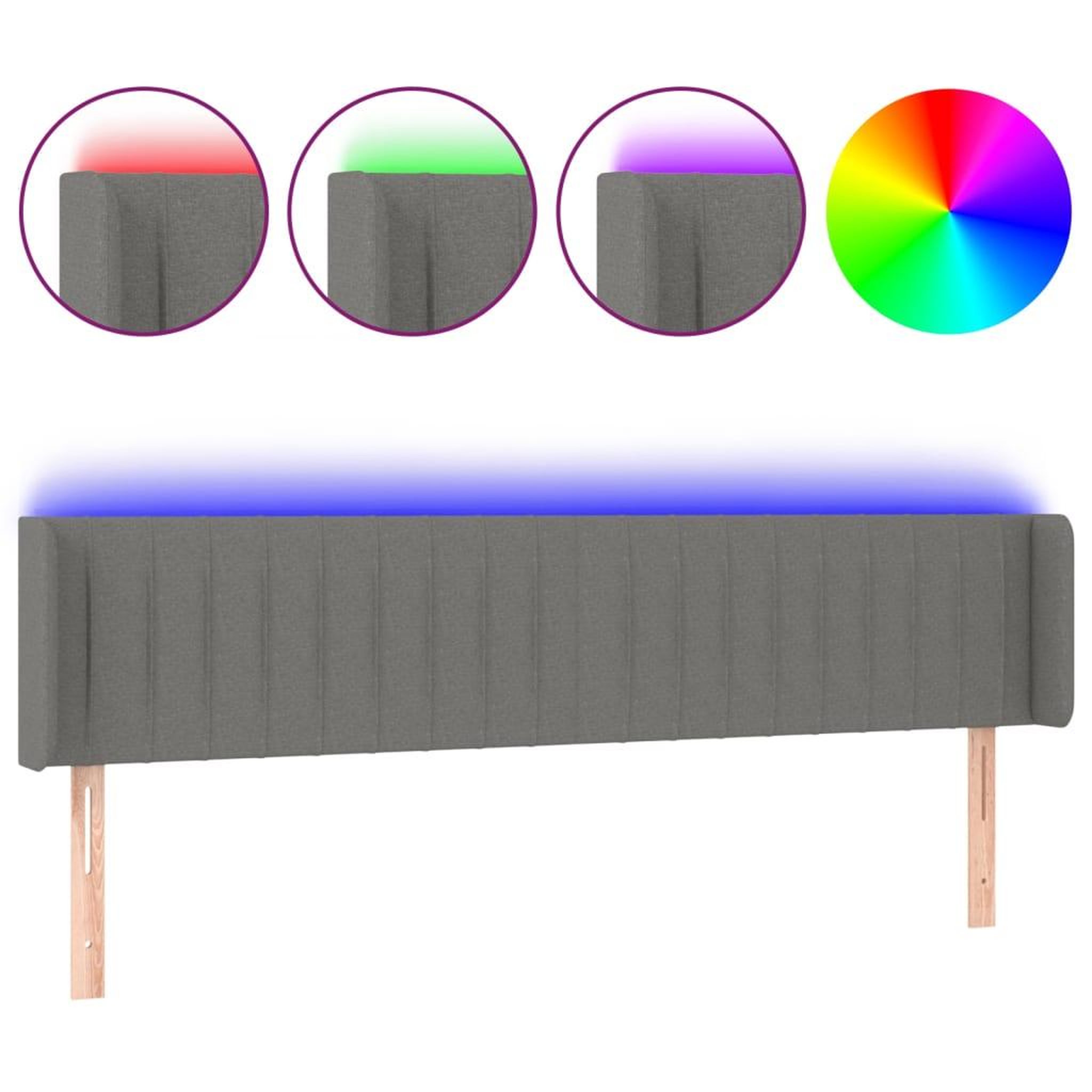 Voir la diapositive 2 : VIDAXL Tete de lit a LED Gris fonce 203x16x78/88 cm Tissu
