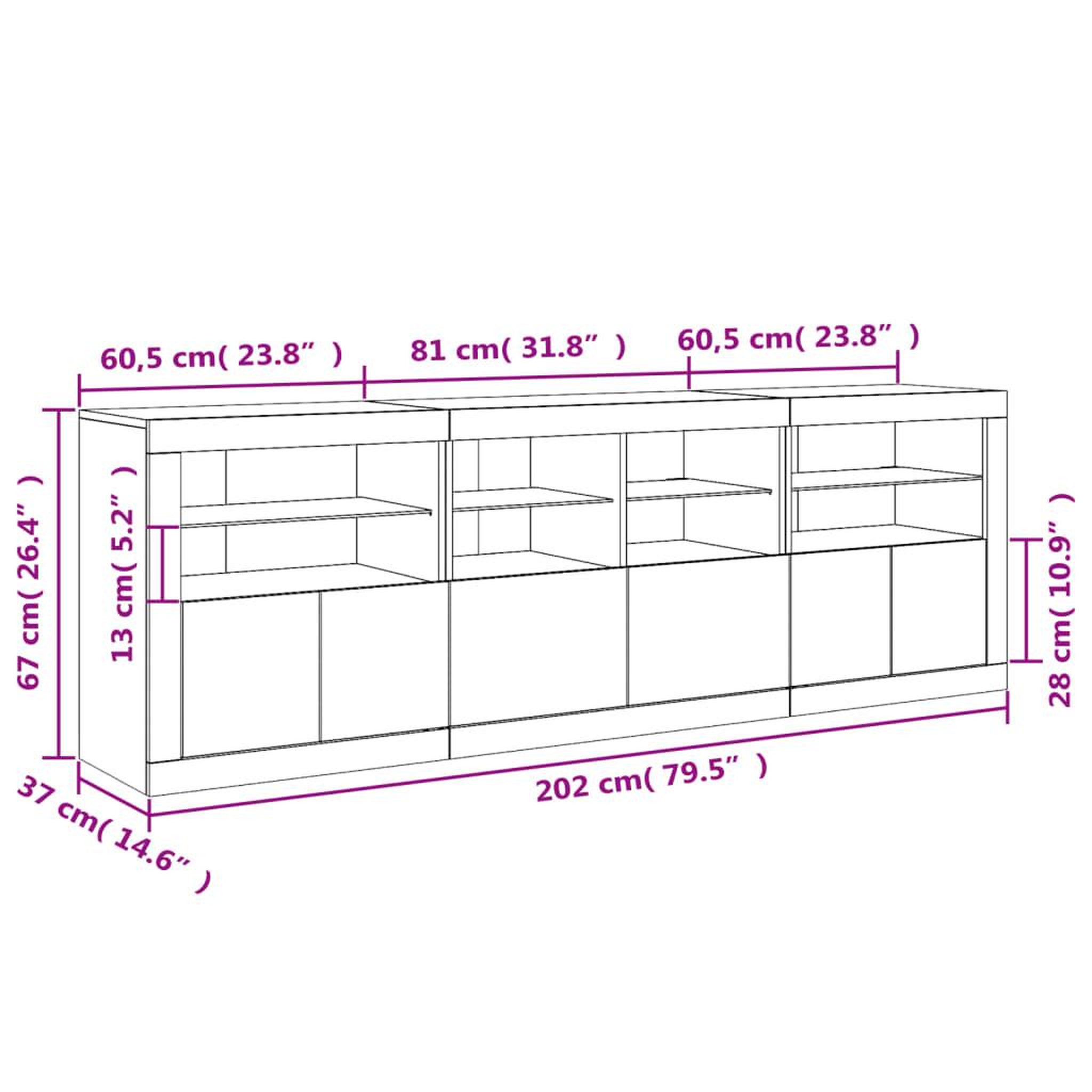 Voir la diapositive 6 : VIDAXL Buffet avec lumieres LED chene sonoma 202x37x67 cm