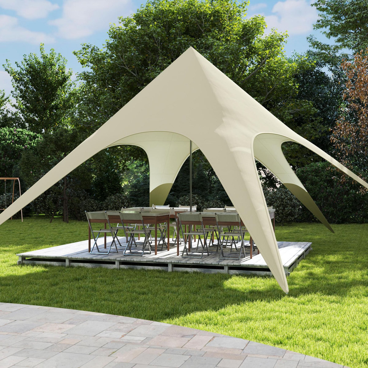 OUTSUNNY Tente de jardin XXL - tente étoile barnum dim. 10 x 10 x 4 m polyester haute densité beige