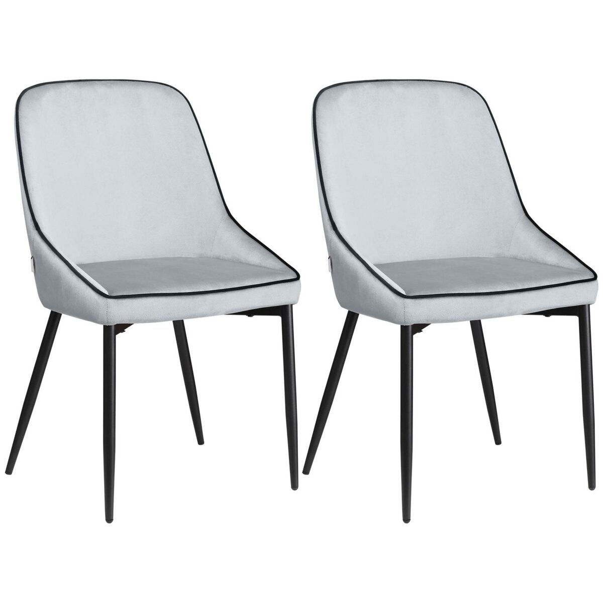 HOMCOM Lot de 2 chaises de salle à manger design piètement effilé incliné acier noir aspect velours gris clair