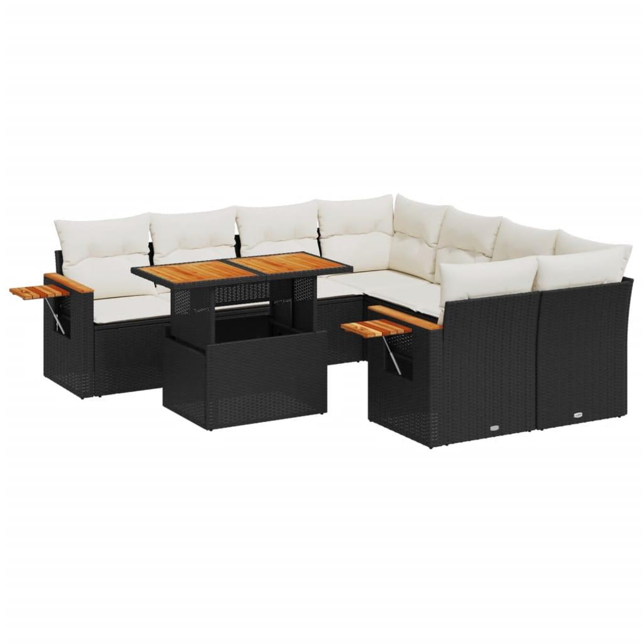 Voir la diapositive 2 : VIDAXL Salon de jardin 9 pcs avec coussins noir resine tressee