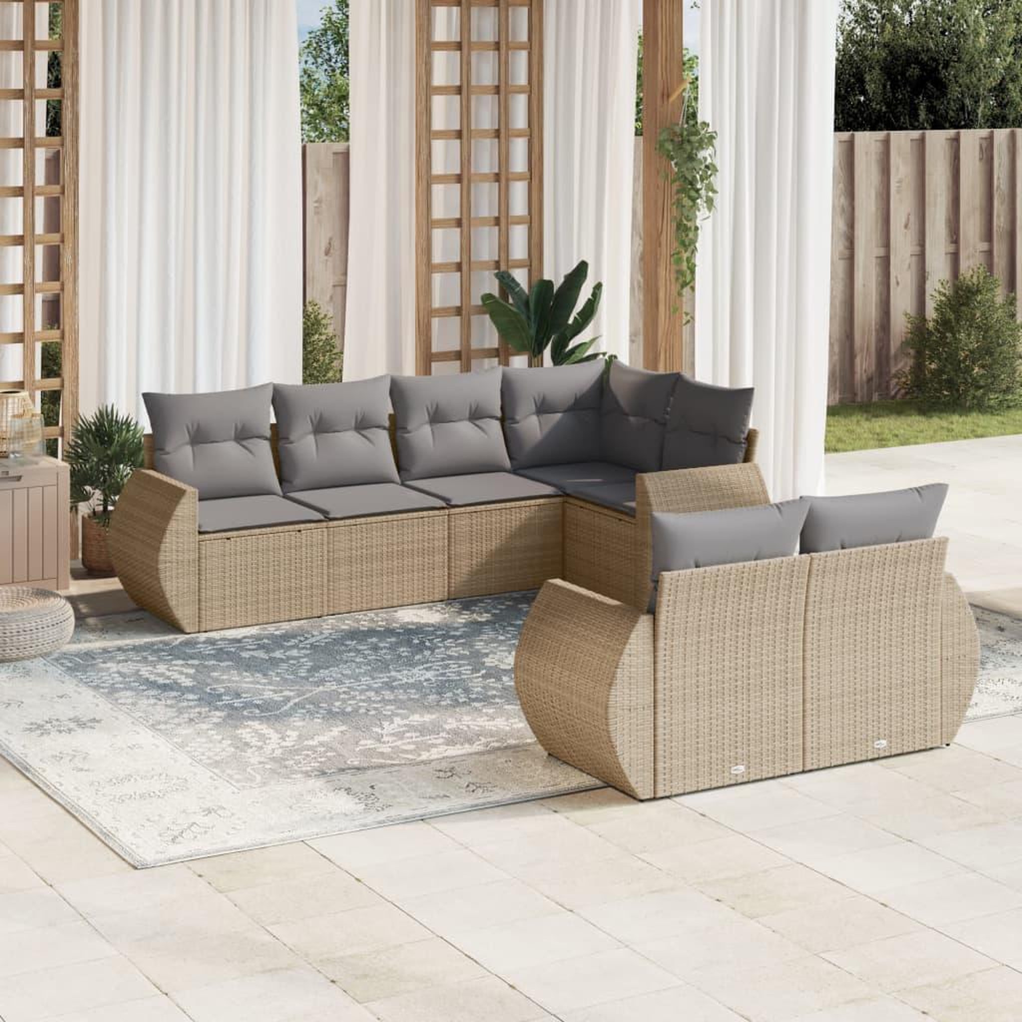 VIDAXL Salon de jardin avec coussins 7 pcs beige resine tressee