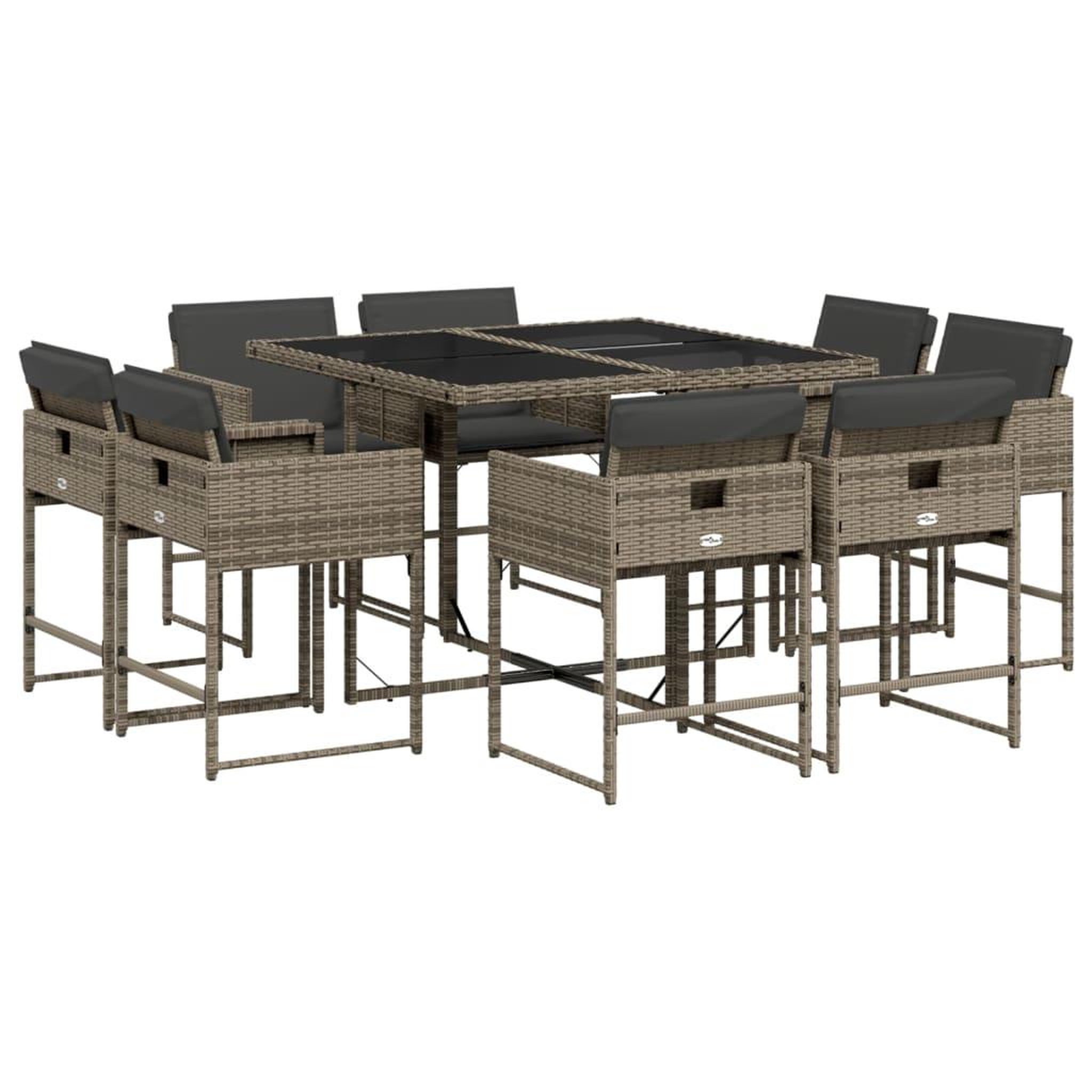 Voir la diapositive 2 : VIDAXL Ensemble a manger de jardin 9 pcs coussins gris resine tressee