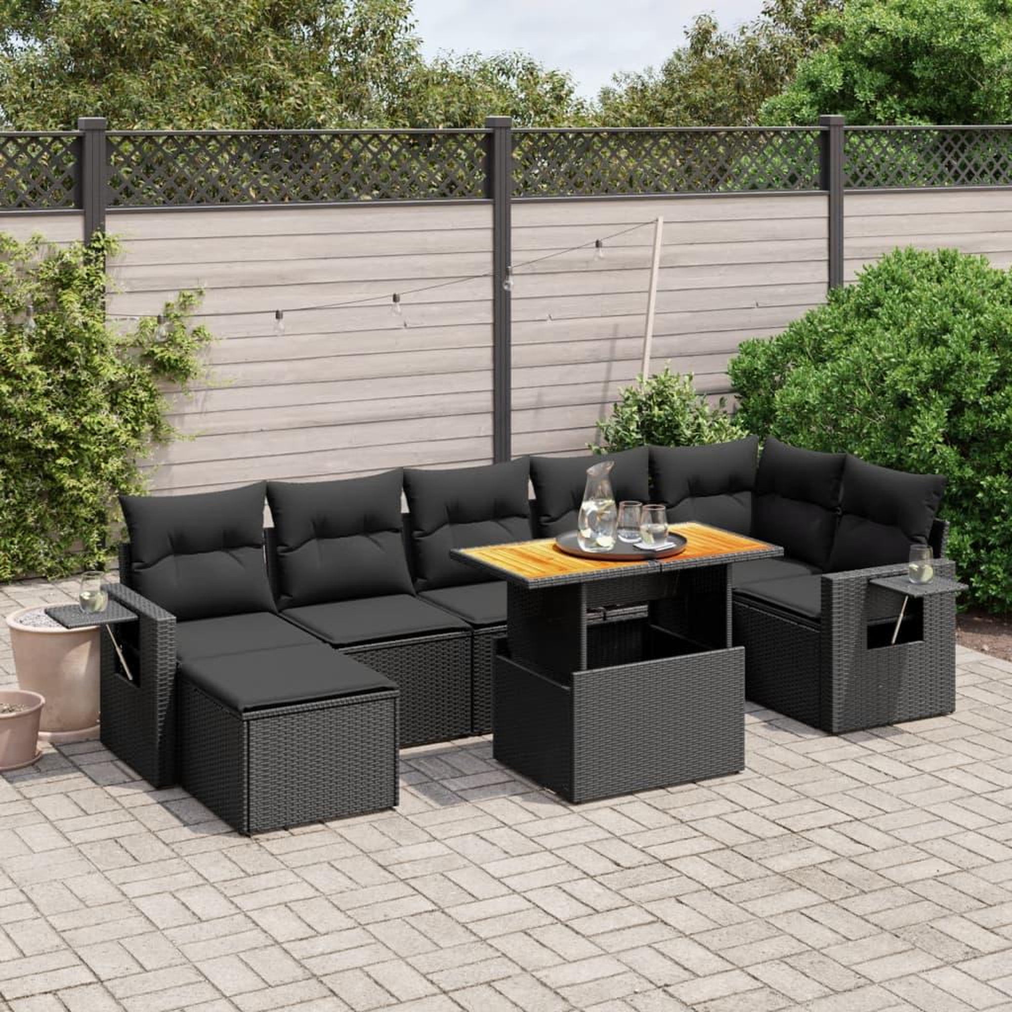 VIDAXL Salon de jardin 8 pcs avec coussins noir resine tressee
