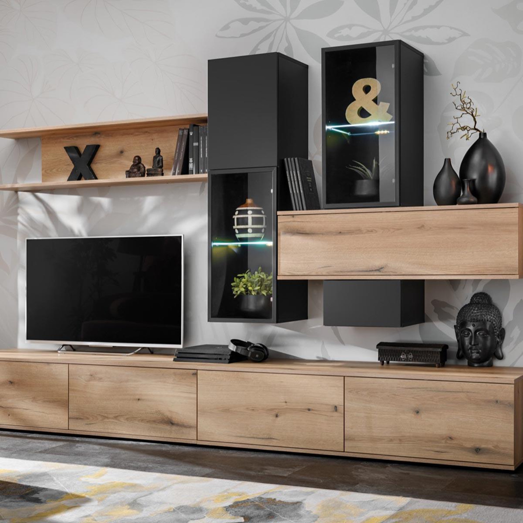 Paris Prix Ensemble meuble tv design  cruz  280cm noir & naturel