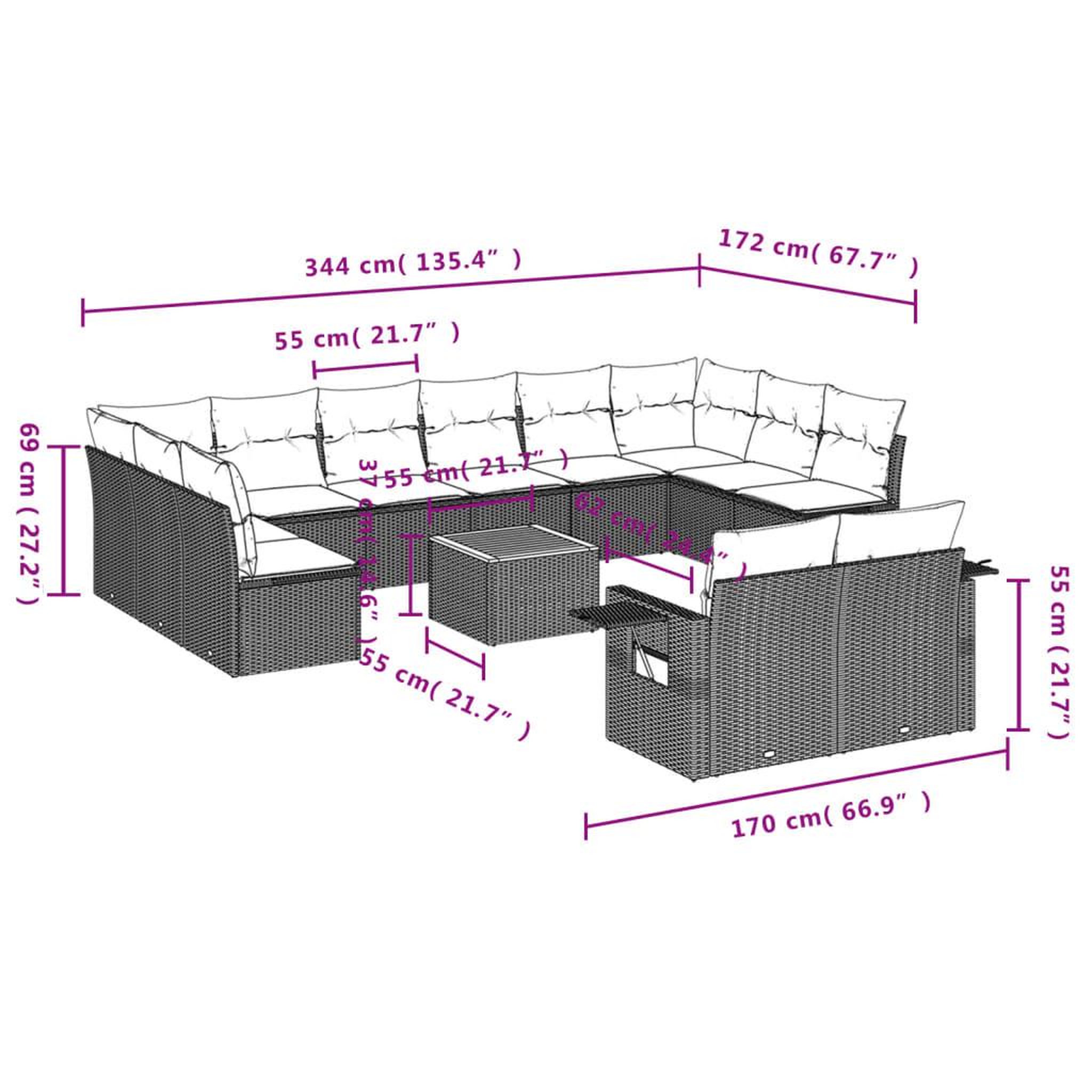 Voir la diapositive 3 : VIDAXL Salon de jardin avec coussins 13 pcs noir resine tressee