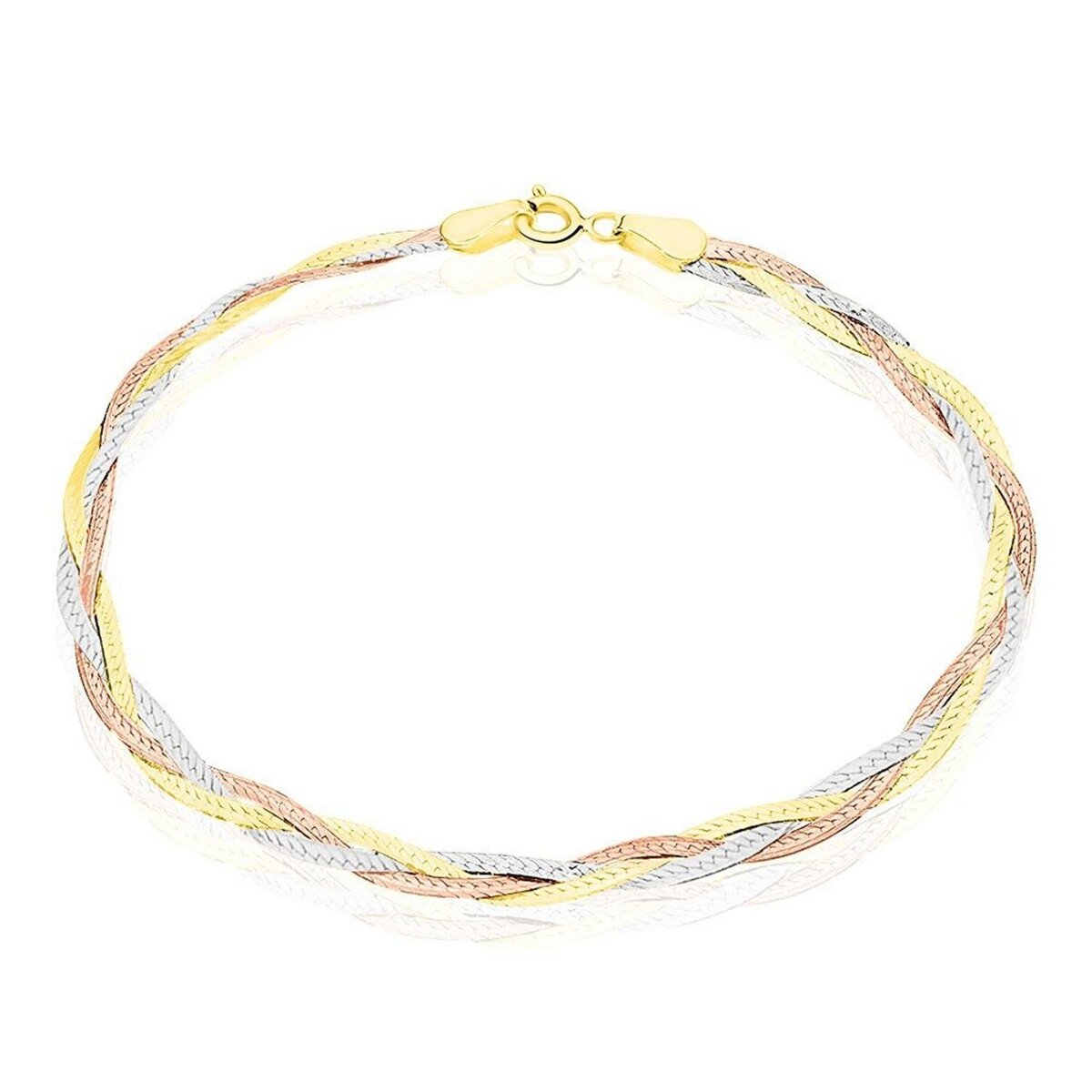 L'ATELIER D'AZUR Bracelet Trois Ors - Tresse Or Tricolore Jaune, Blanc et Rose - Femme
