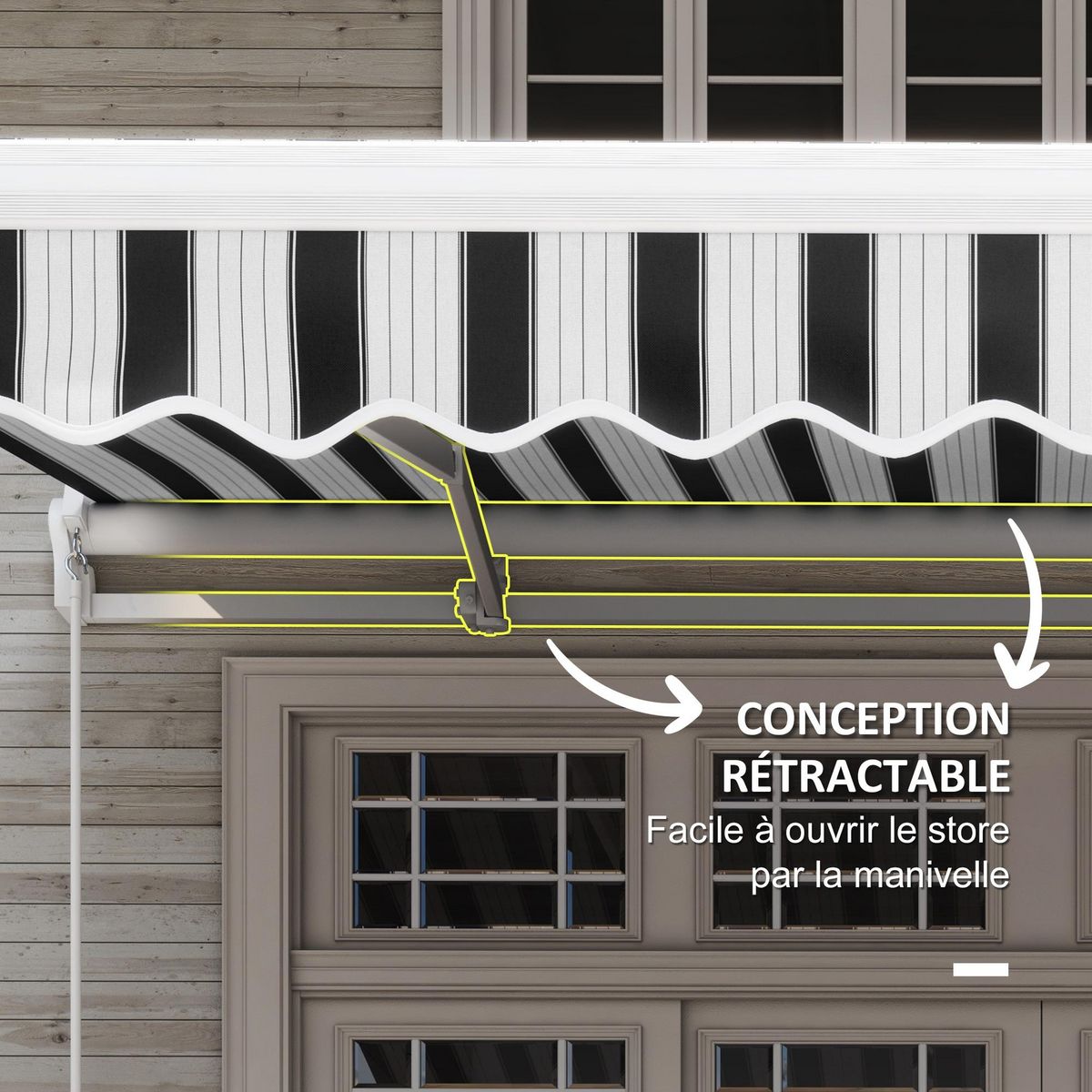 OUTSUNNY Store banne manuel rétractable alu. polyester imperméabilisé haute densité 4 x 2,5 m bleu blanc rayé