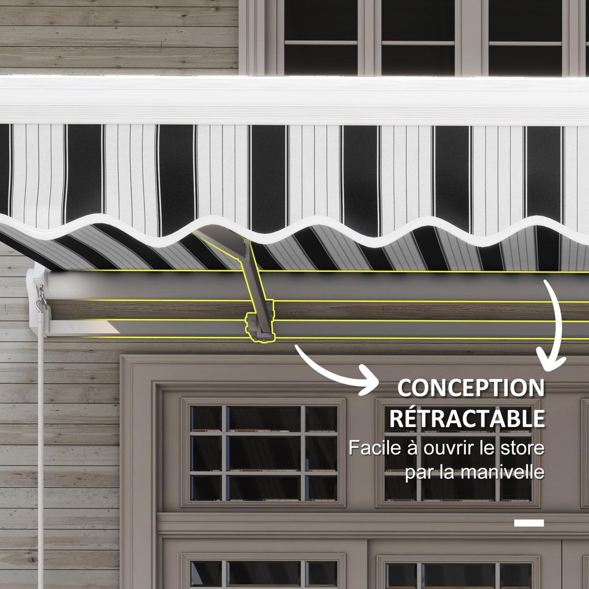 OUTSUNNY Store banne manuel rétractable alu. polyester imperméabilisé haute densité 4 x 2,5 m bleu blanc rayé