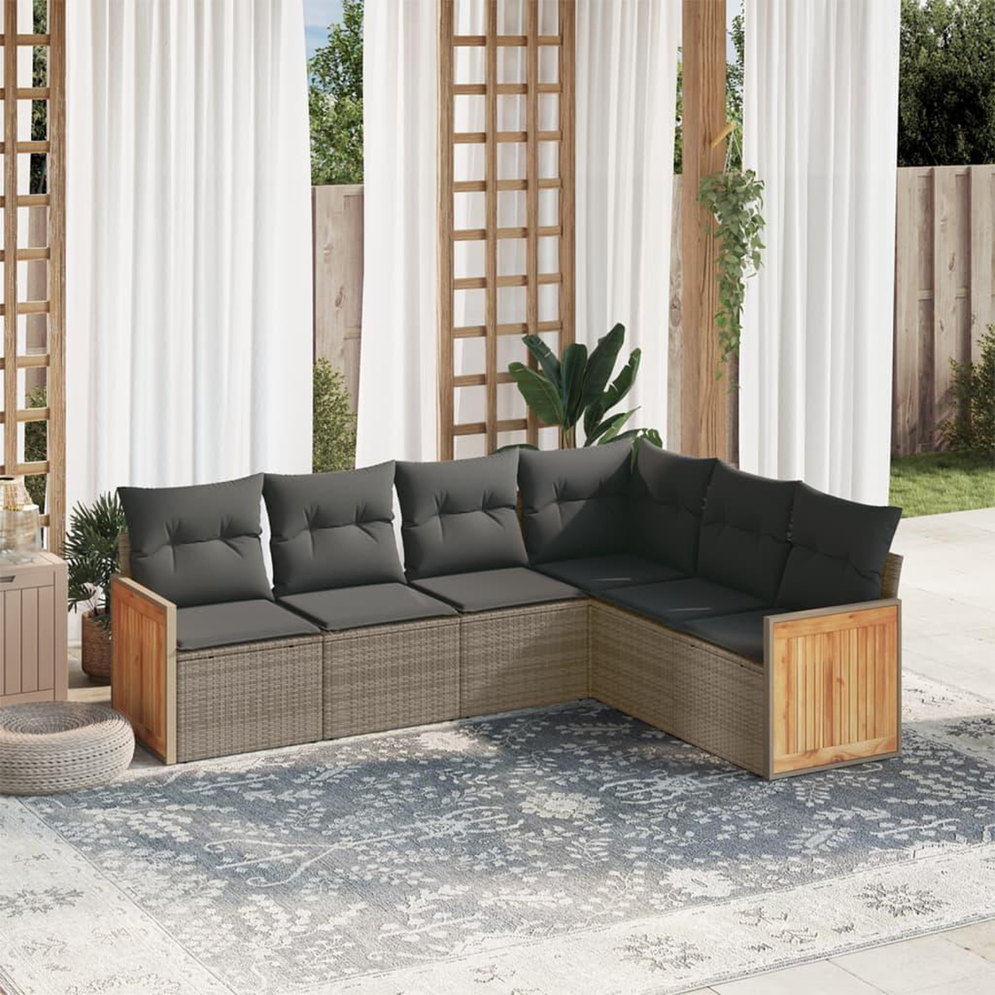 VIDAXL Salon de jardin 6 pcs avec coussins gris resine tressee
