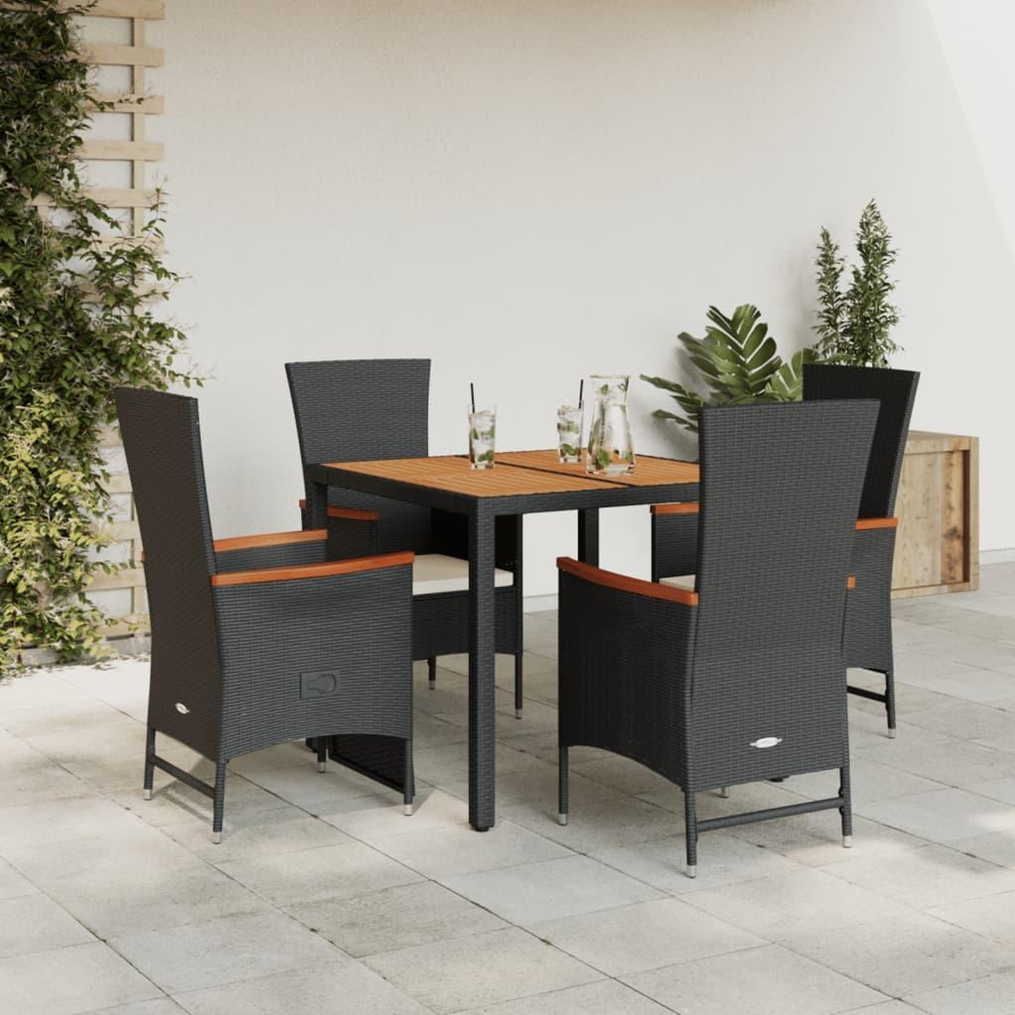 VIDAXL Ensemble a manger de jardin coussins 5pcs Noir Resine tressee