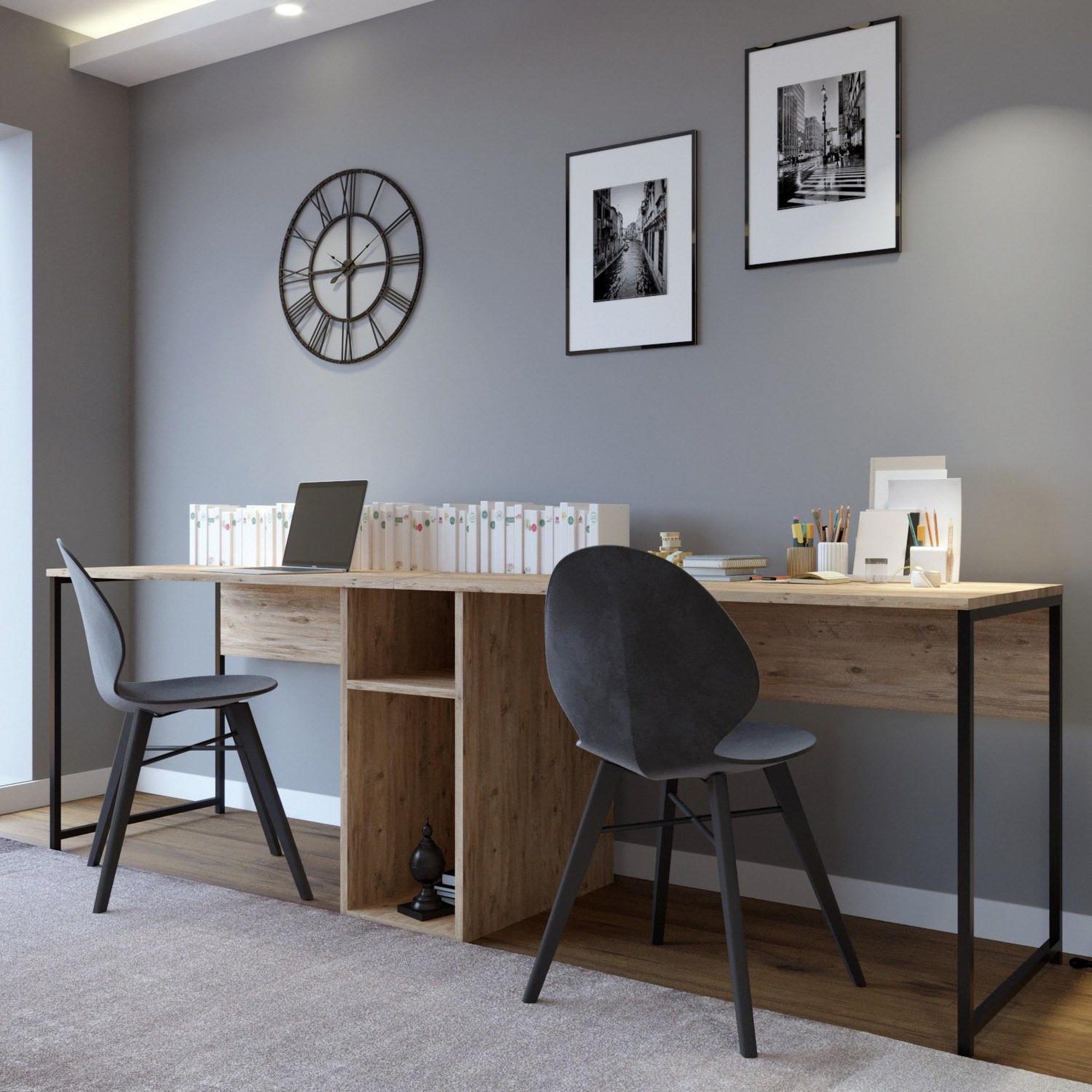 Voir la diapositive 4 : Habitat et Jardin Bureau en bois  ikili calisma  - 240 x 60 x 74 cm - pin atlantique noir