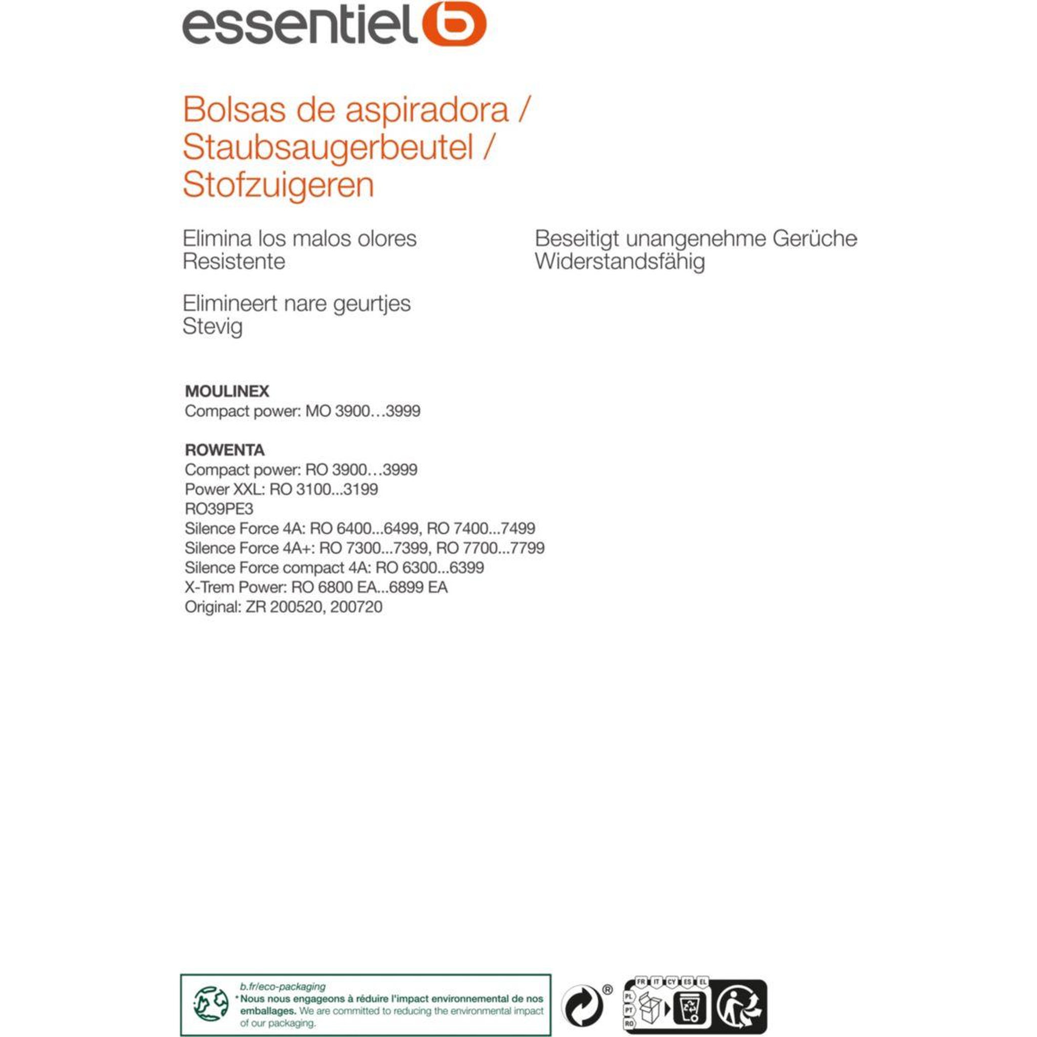 Voir la diapositive 2 : ESSENTIEL B Sac aspirateur eb2112