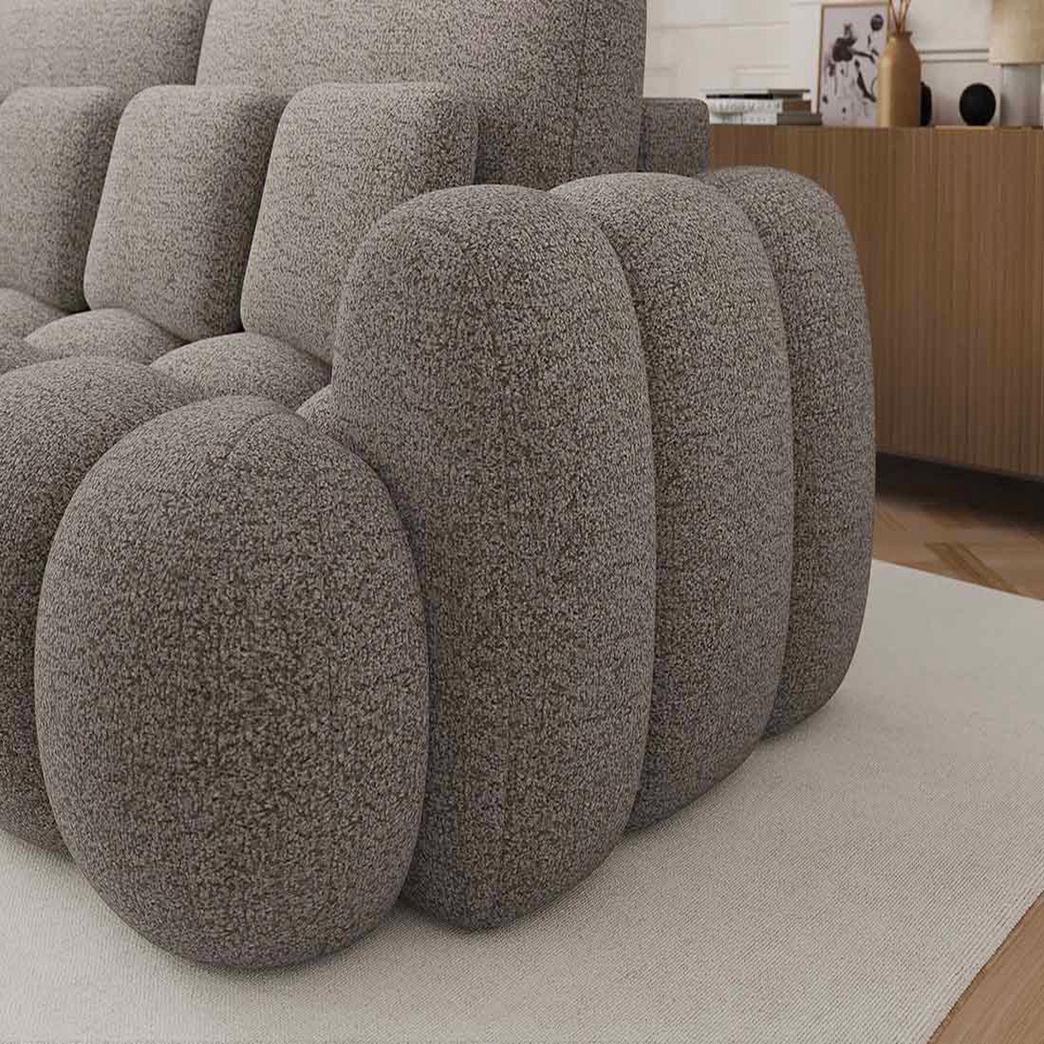 Voir la diapositive 6 : BEST MOBILIER Dorian - canapé droit 3 places convertible avec coffre en tissu bouclette