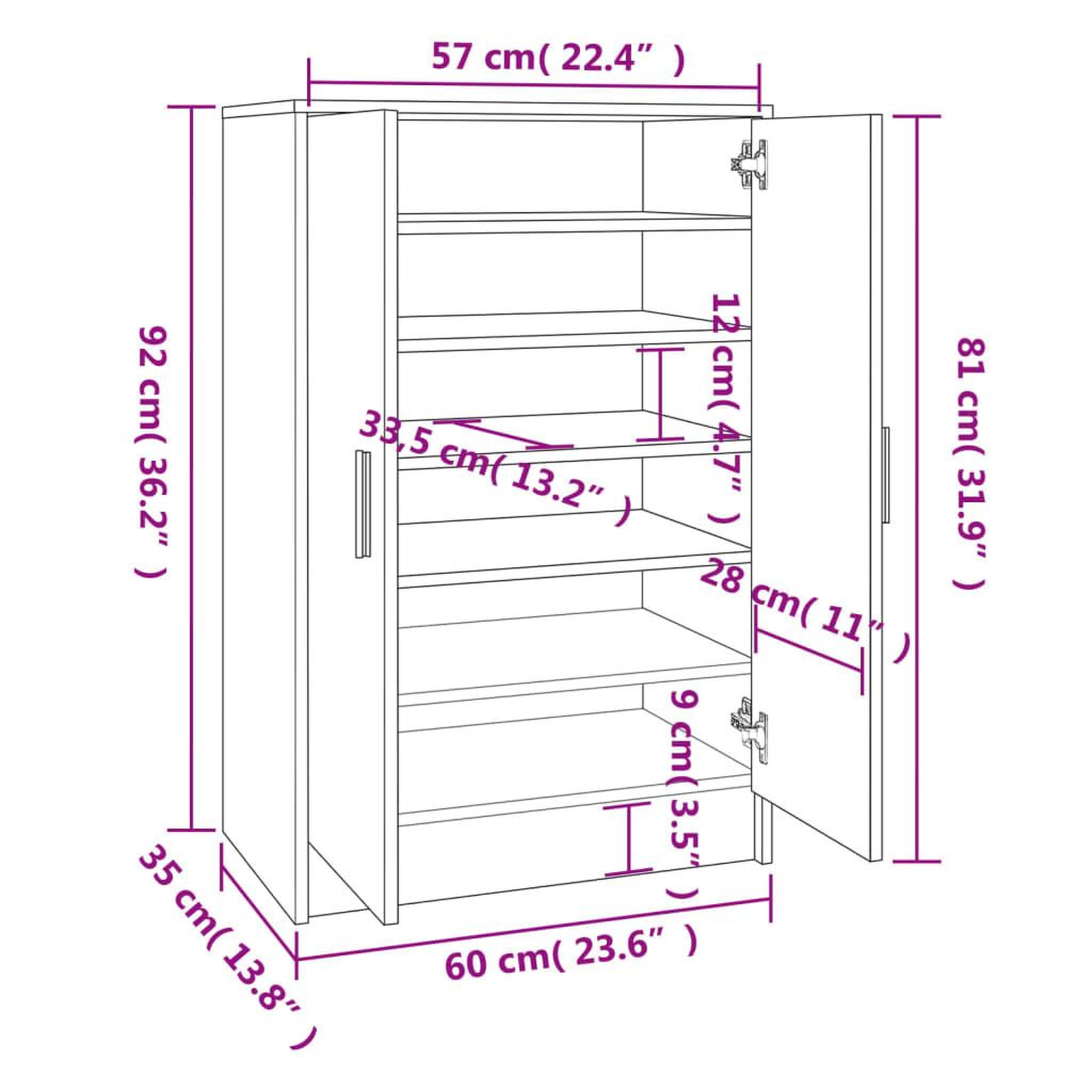 Voir la diapositive 6 : VIDAXL Meuble a chaussures Chene fume 60x35x92 cm Bois d'ingenierie