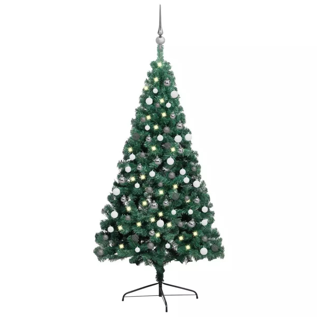 VIDAXL Demi-arbre de Noël artificiel pre-eclaire et boules vert 120 cm